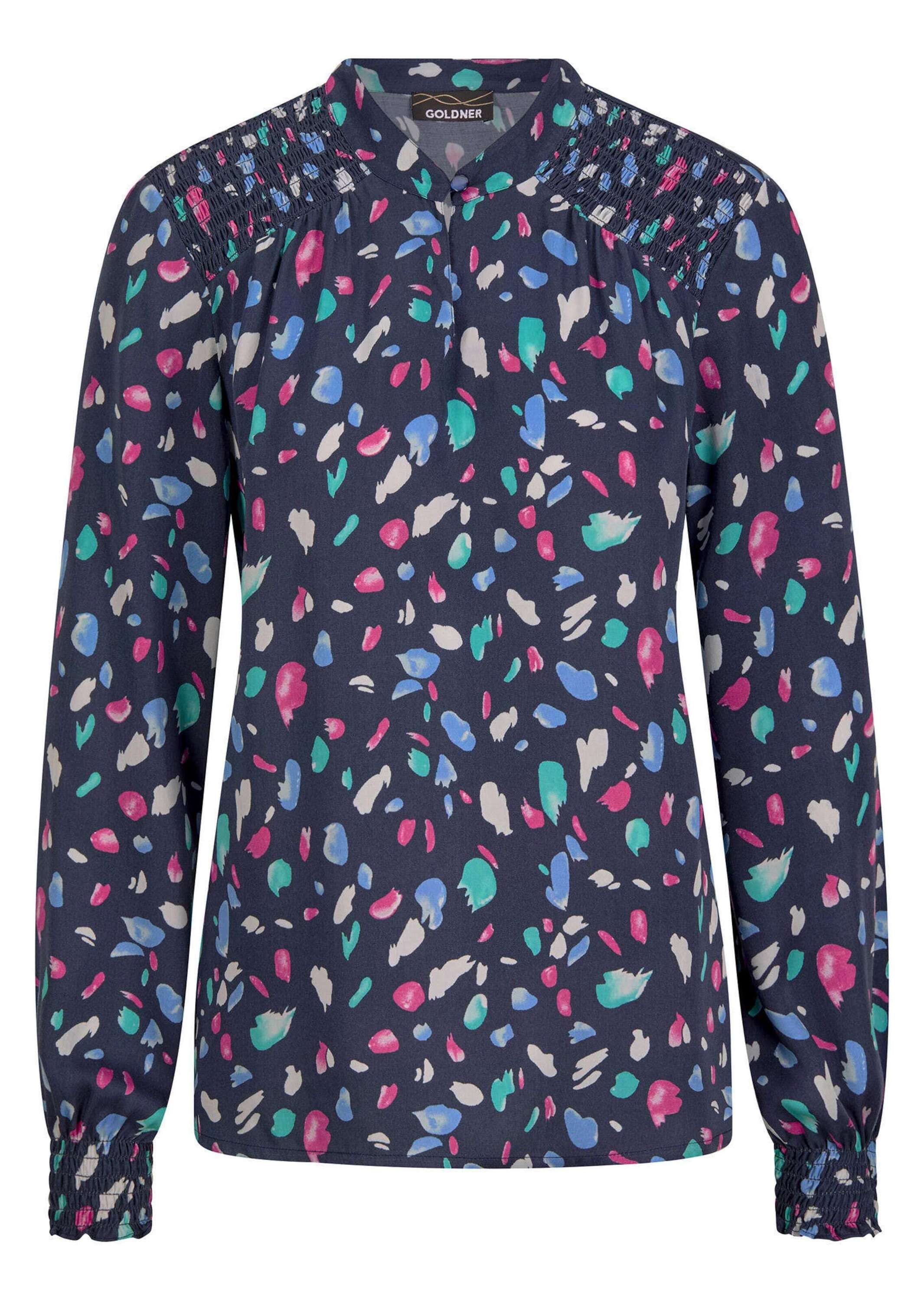 GOLDNER Klassische Bluse "Kurzgröße Satin-Bluse mit Smok-Details" günstig online kaufen