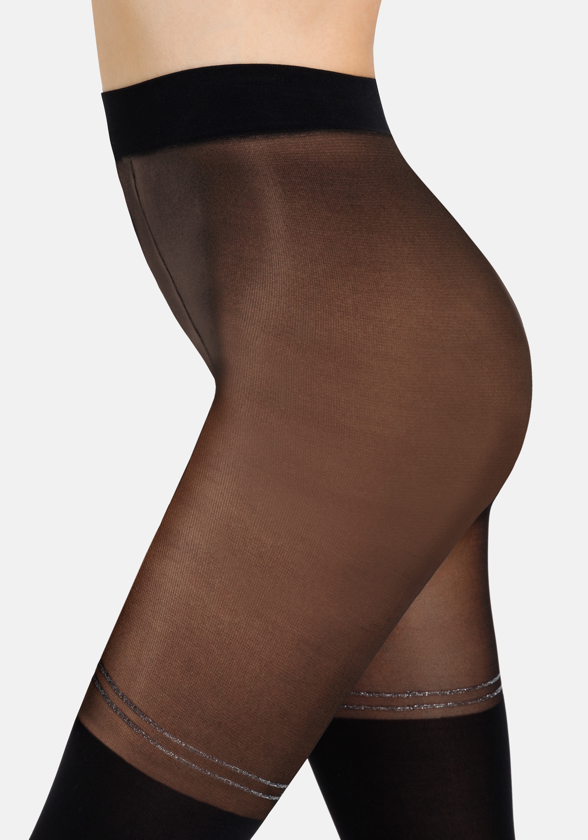 Camano Feinstrumpfhose 61.152.100 im Overknee-Look mit Glitzerstreifen