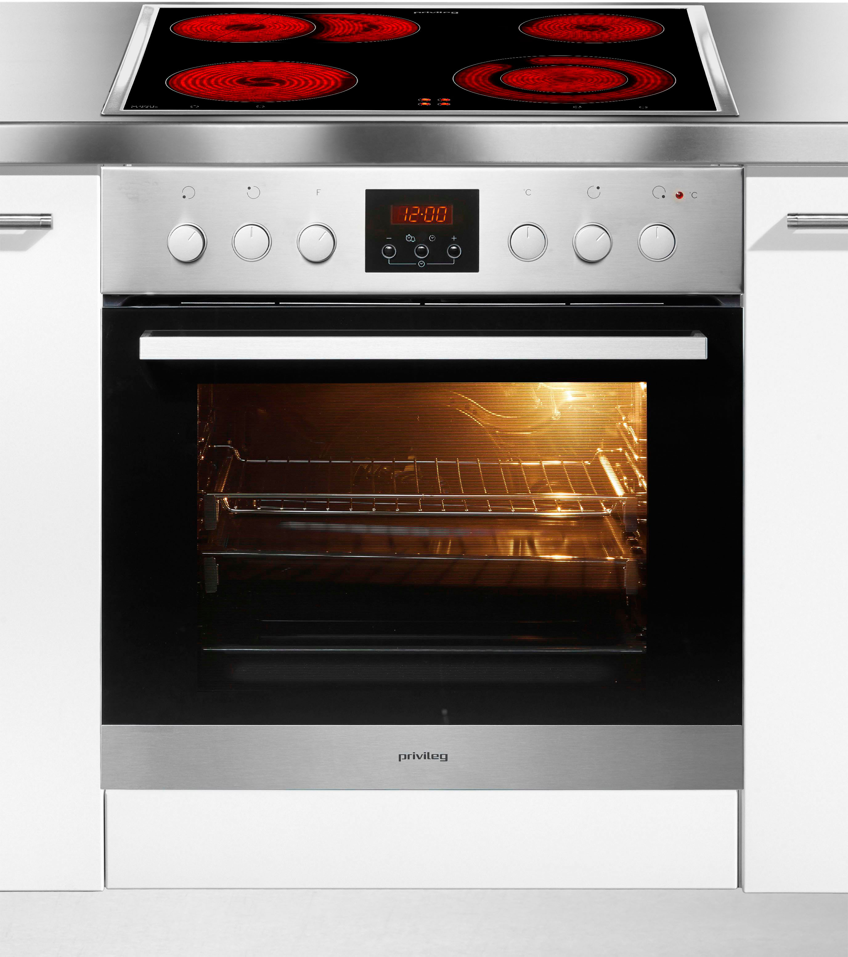 PRIVILEG Elektro-Herd-Set "SET PV920 IN", silber, Herdsets, Bräterzone für mehr Platz, Hydrolyse für einfache Reinigung