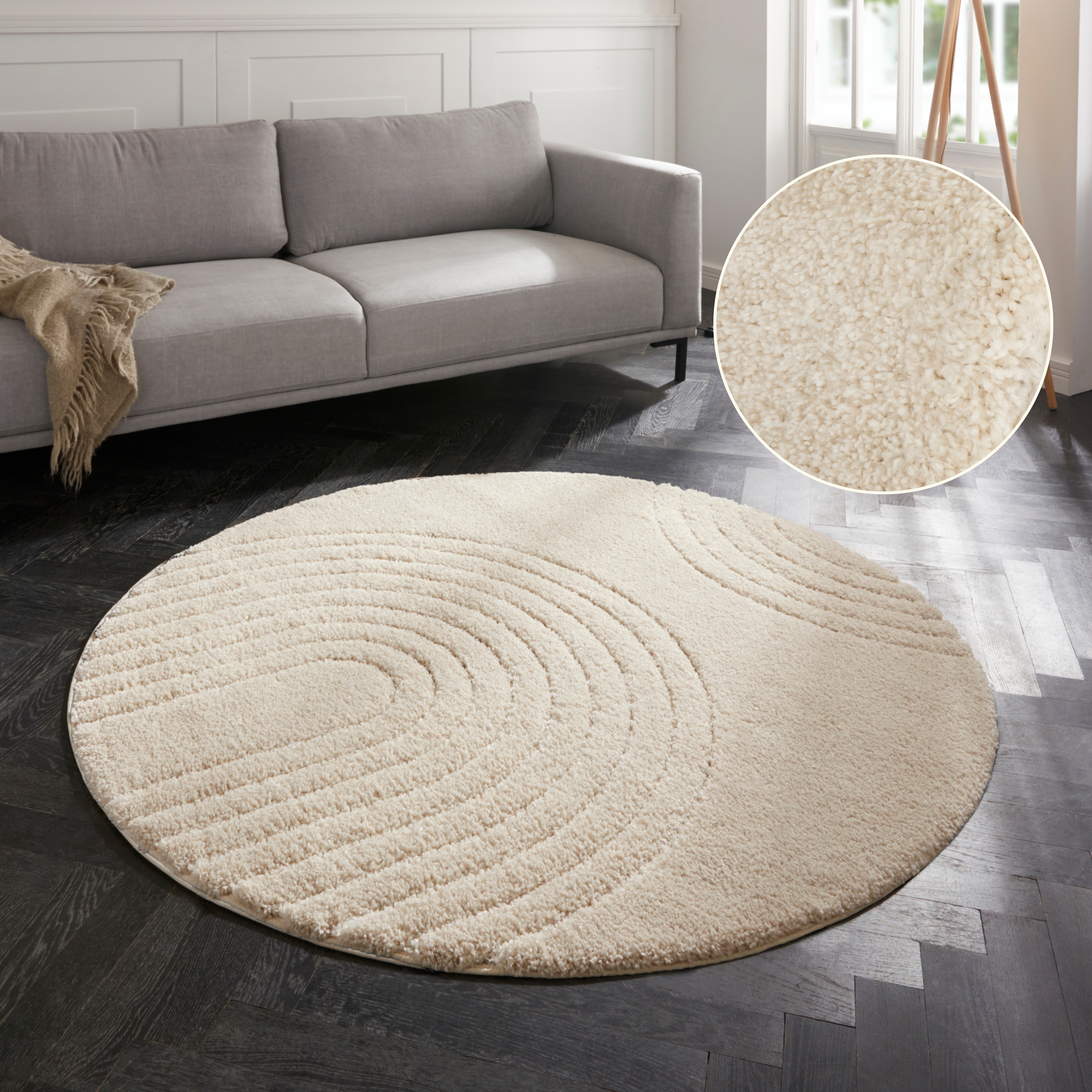 HANSE Home Teppich "Fergus" rund 22 mm Höhe Shaggy, Weich, Skandi, Flauschig, Wohnzimmer, Schlafzimmer, Flur