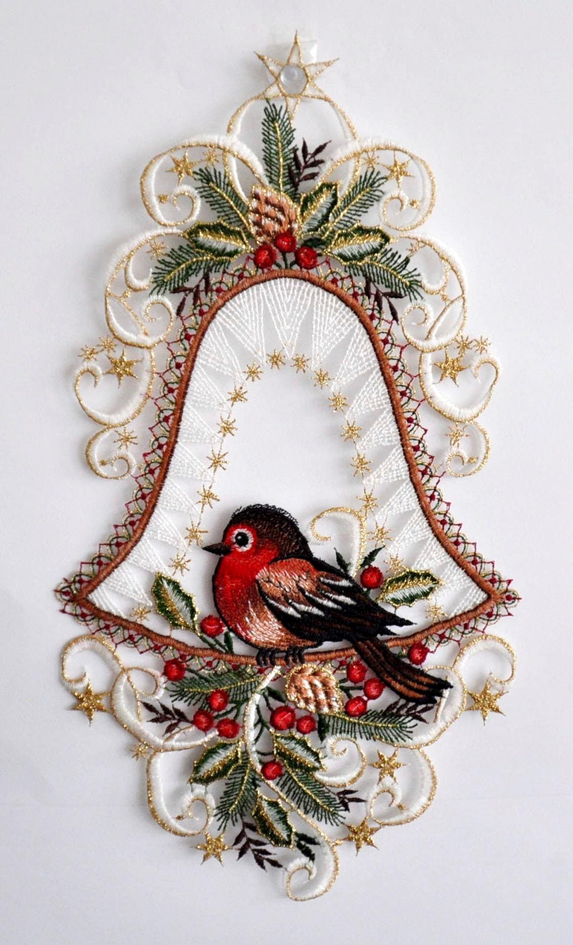 Stickereien Plauen Fensterbild "Vogel in Glocke" günstig online kaufen