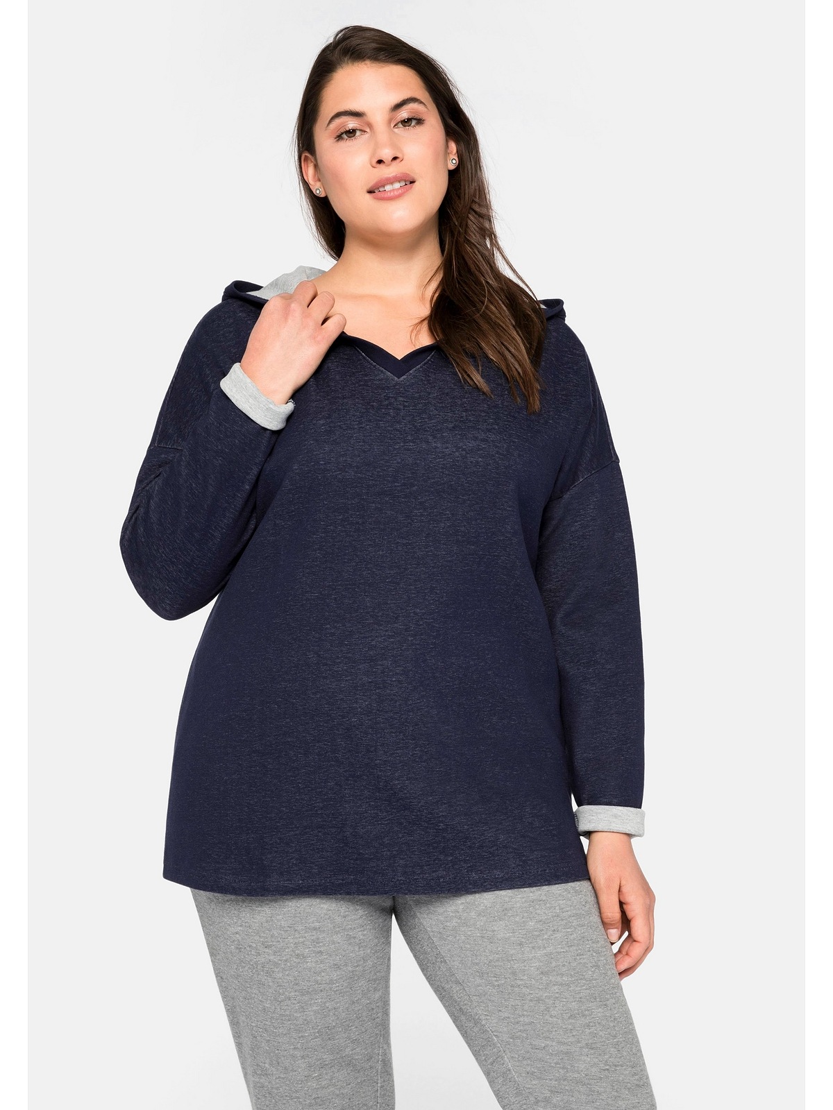Sheego Kapuzensweatshirt »Große Größen«, mit V-Ausschnitt