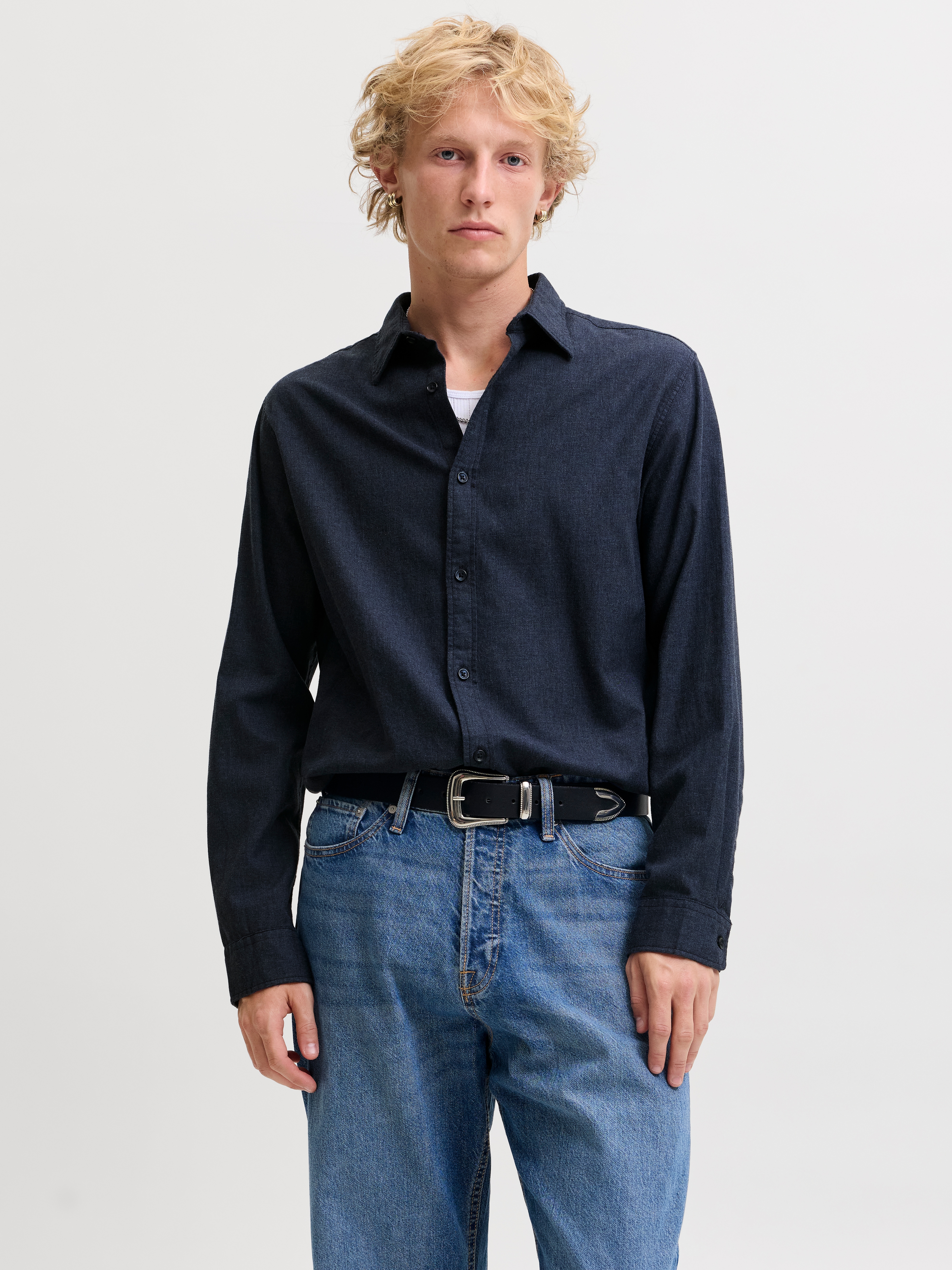 Jack & Jones 1100000002199 "JJEFIELD MELANGE SHIRT LS SN" Baumwolle, normal geschnitten