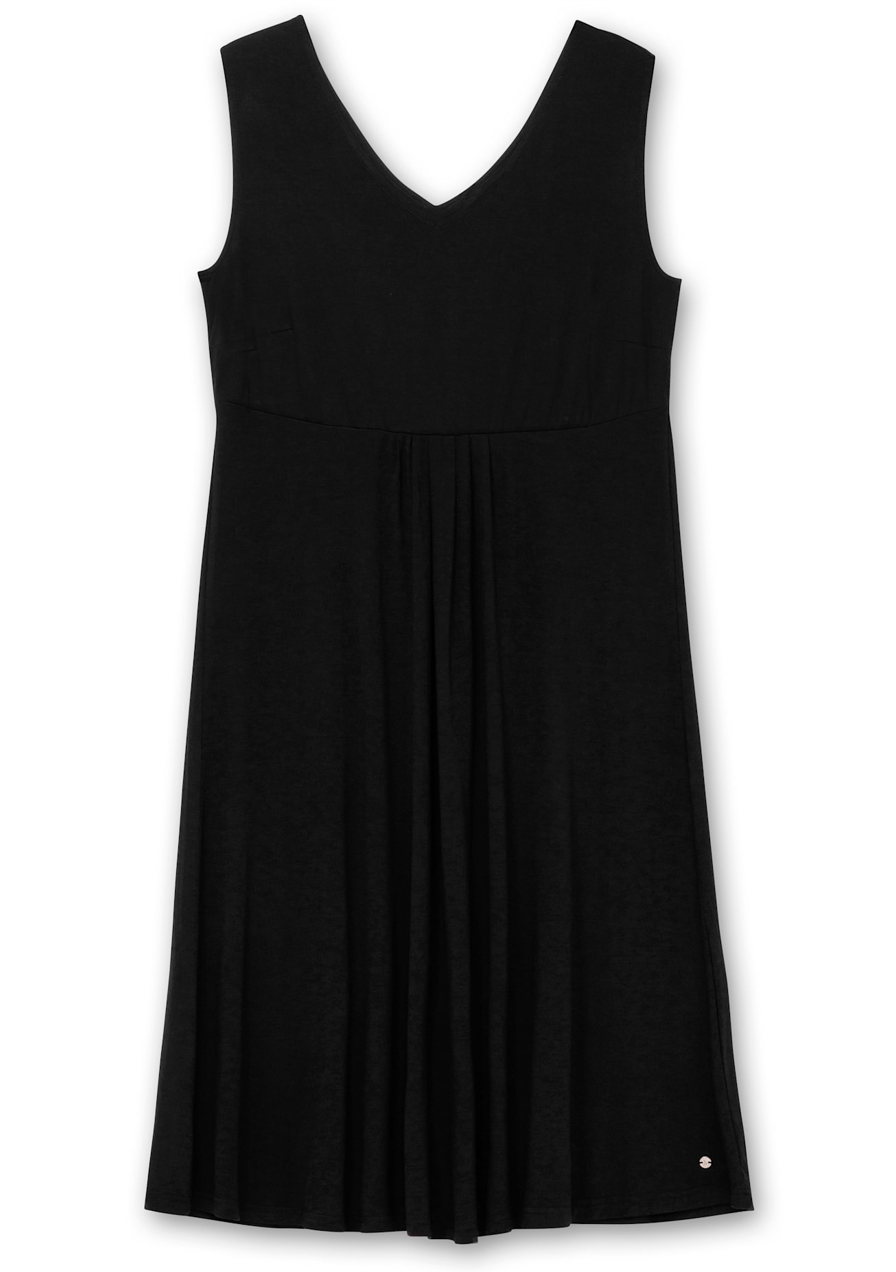 Jerseykleid SHEEGO "Jerseykleid", Damen, Gr. 58, Normalgrößen, schwarz, Jersey, 95% Viskose, 5% Elasthan, unifarben, knielang, V-Ausschnitt, Kleider Jerseykleid 3