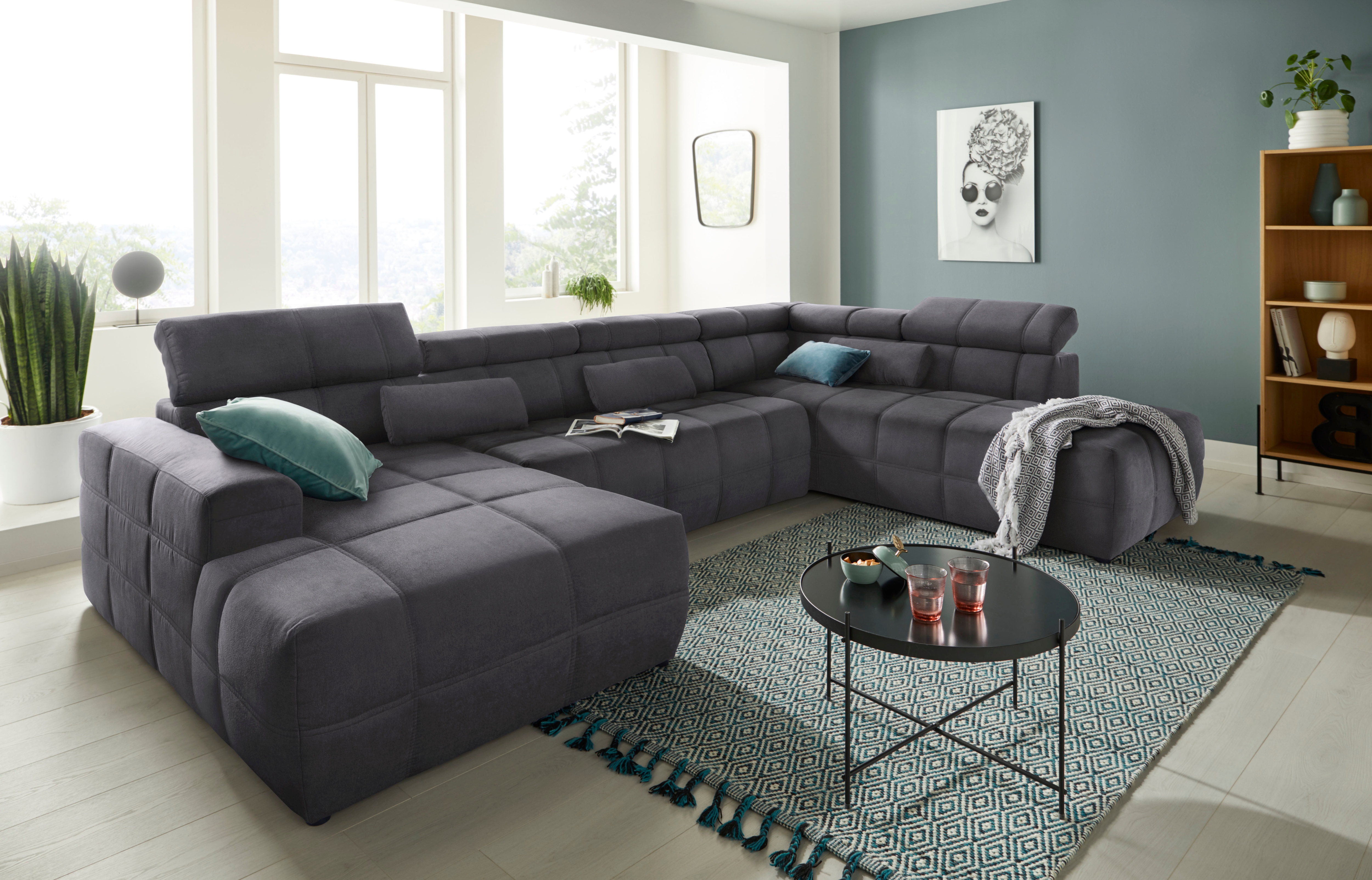 DOMO collection Wohnlandschaft "BRANDON whlw. mit Sitztiefenverstellung, whlw. Nierenkissen" mit Kopfteilverstellung, wahlweise Sitztiefenverstellung, U-Form