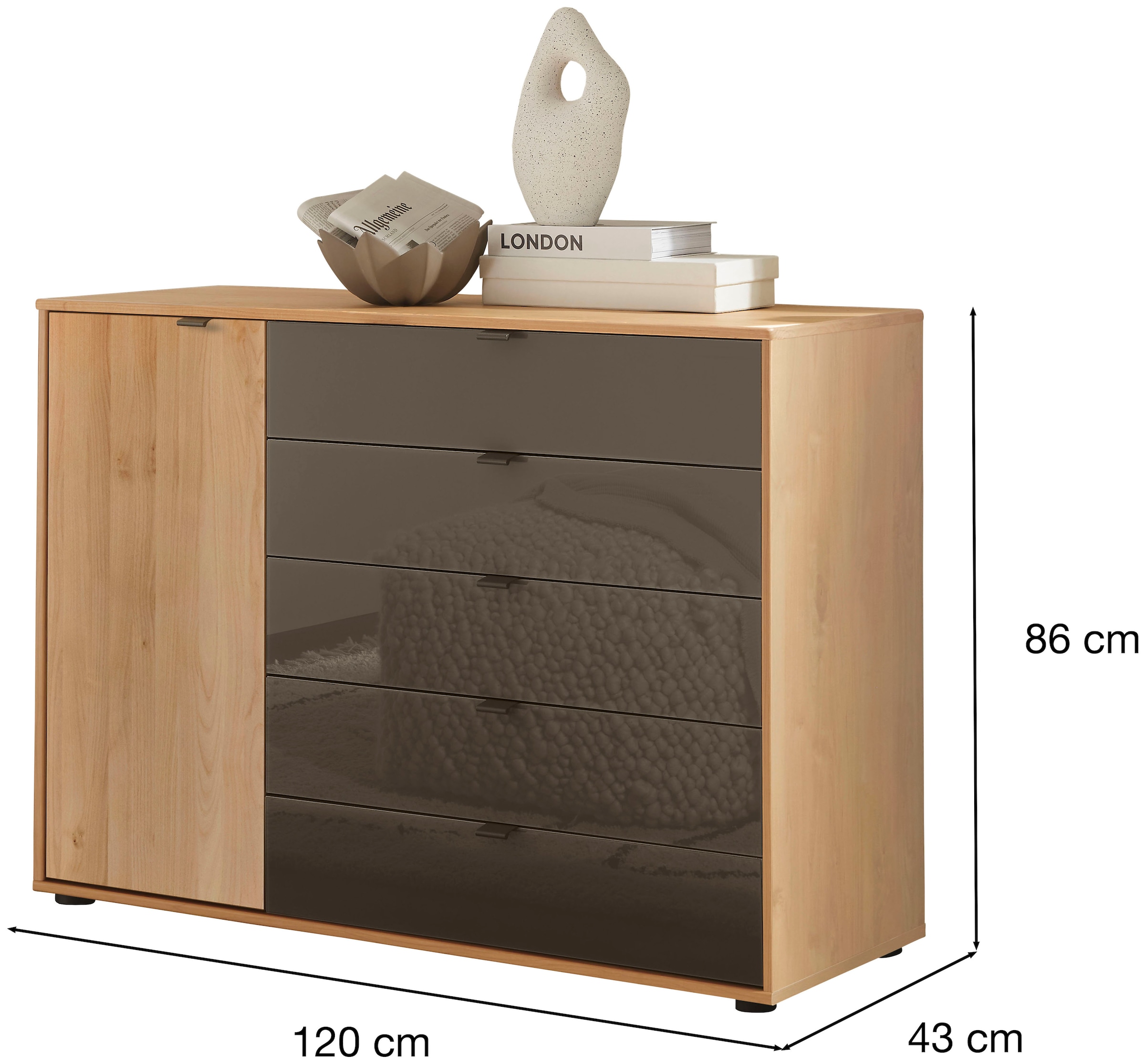 WIEMANN Kombikommode »Cardiff Sideboard, Wäscheschrank, teilmassiv Erle, mit Schubladen«, (Kommode 120x86x43 cm, braun, mit Dämpfung, MADE IN GERMANY), verschiedenen Ausführungen, inklusive Einlegeboden
