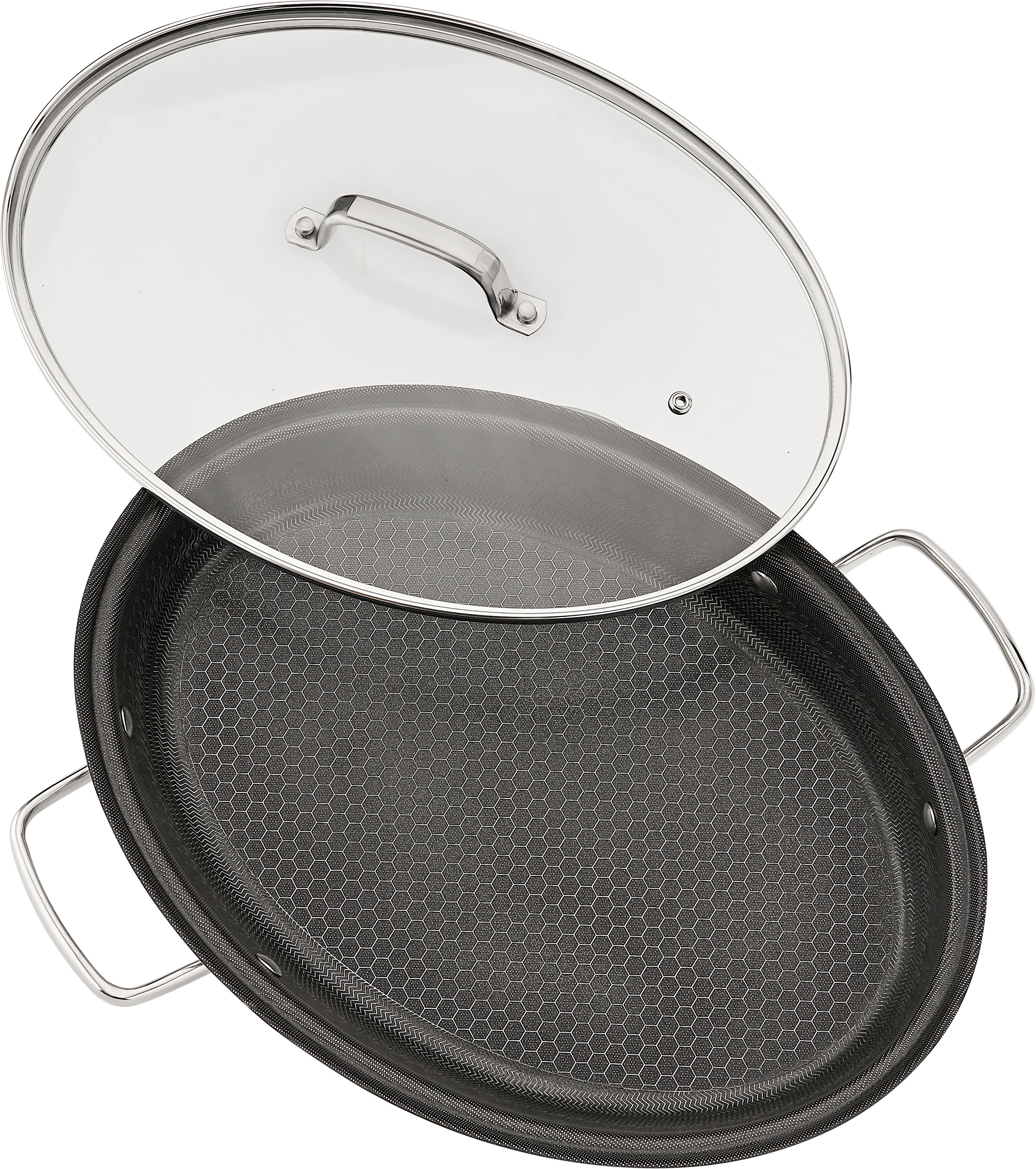 HENSSLERS Fischpfanne »HENSSLERS Edelstahl Fisch- & Schnitzelpfanne, mit Wabenstruktur«, Edelstahl, (2 tlg.), inkl. Glasdeckel und Dünsteinsatz, Abmessung ca. 38x26 cm