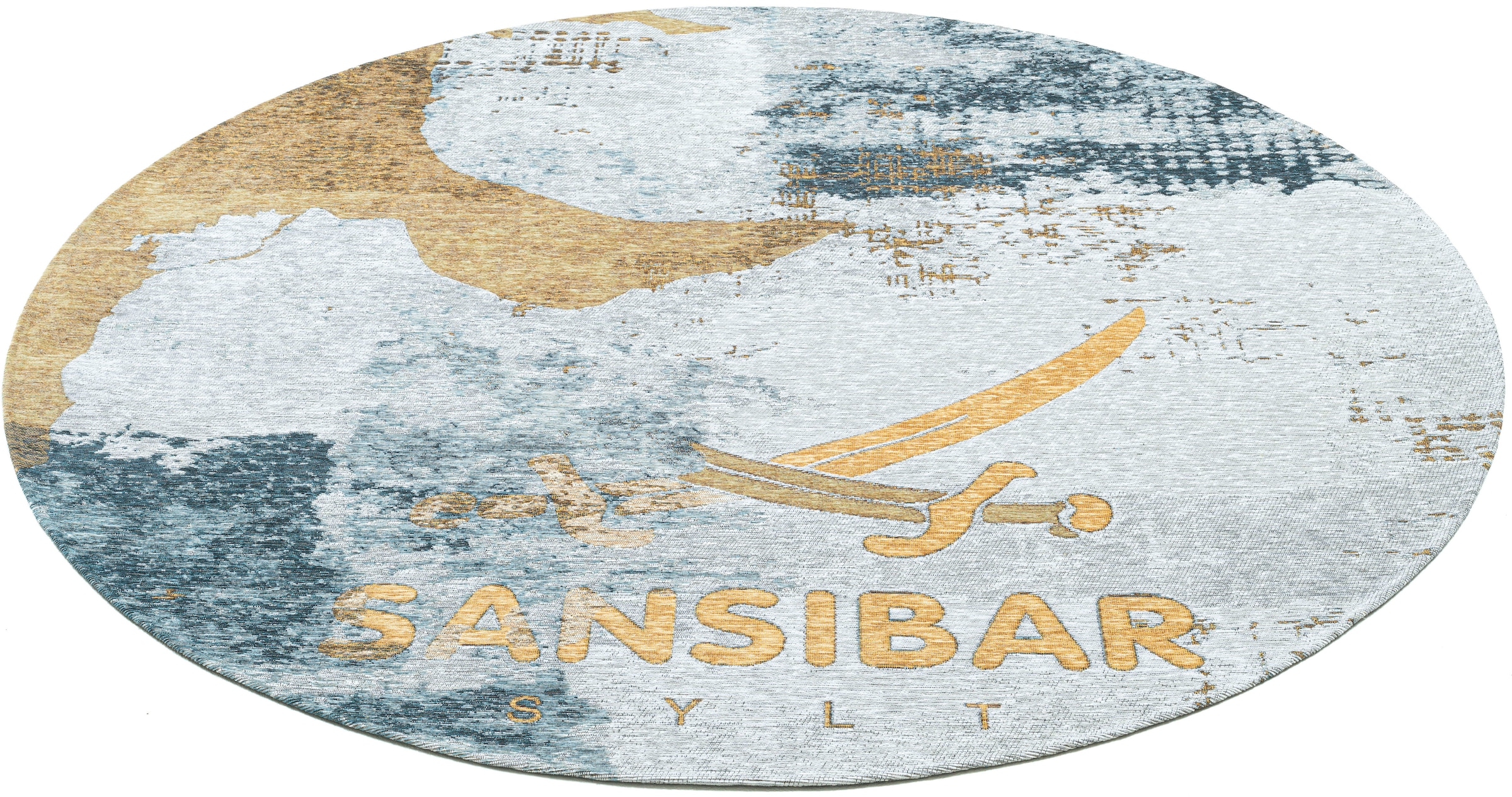 Sansibar Teppich »Keitum 012«, rund, 3 mm Höhe, Flachgewebe, modernes Design, Motiv Sylt & gekreuzte Säbel