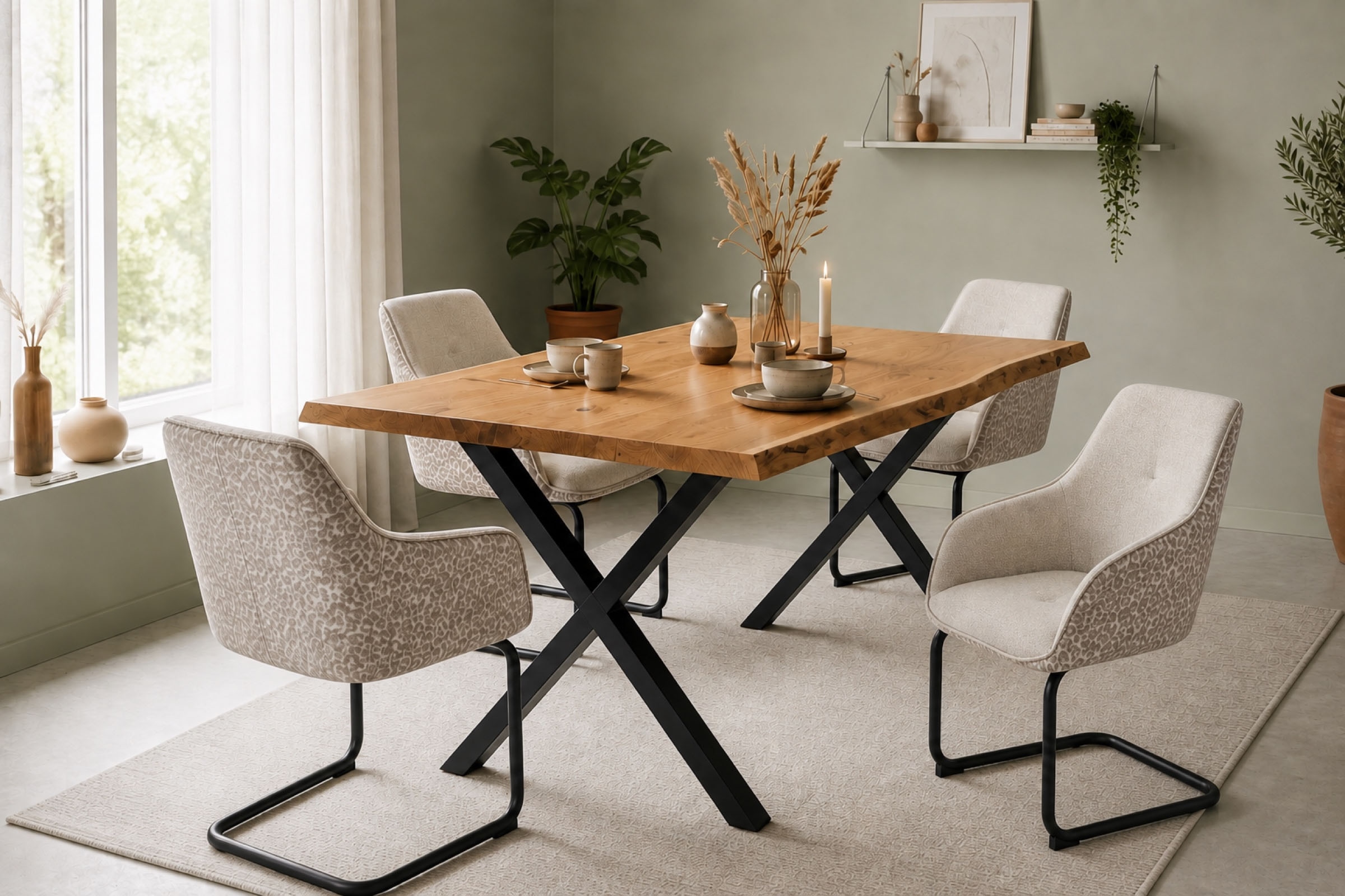 OTTO home Freischwinger »Albany« (Set) 2 Stk.moderner Freischwinger mit Leopardenlook und hochwertigem Webstoff