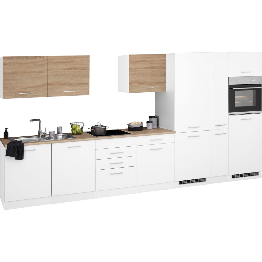 Wohnen Küchenmöbel HELD MÖBEL Küchenzeile »Visby«, ohne E-Geräte, Breite 390 cm weiß-eichefarben