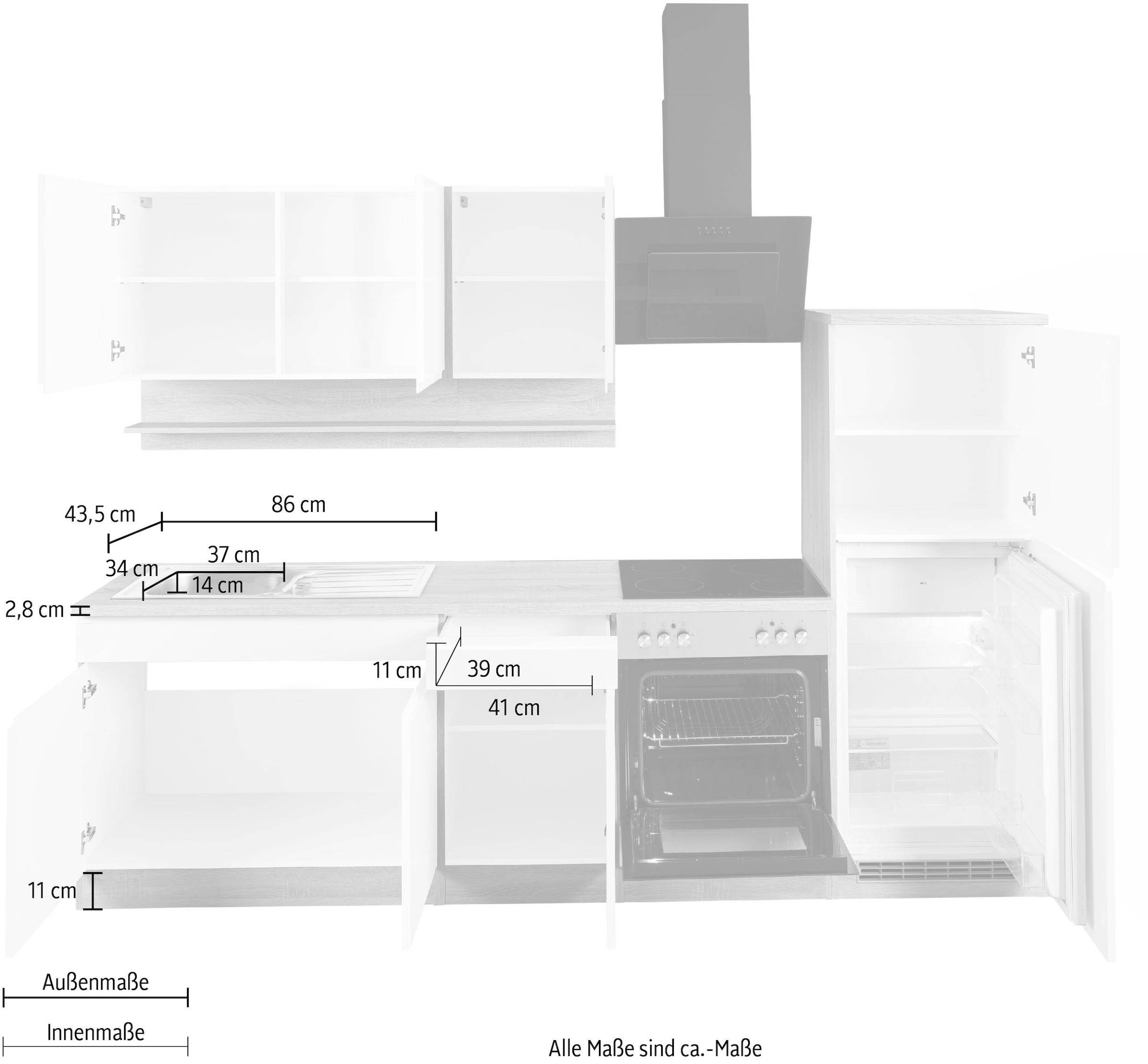 HELD MÖBEL Küche »Virginia«, Breite 270 cm, wahlweise mit E-Geräten | BAUR