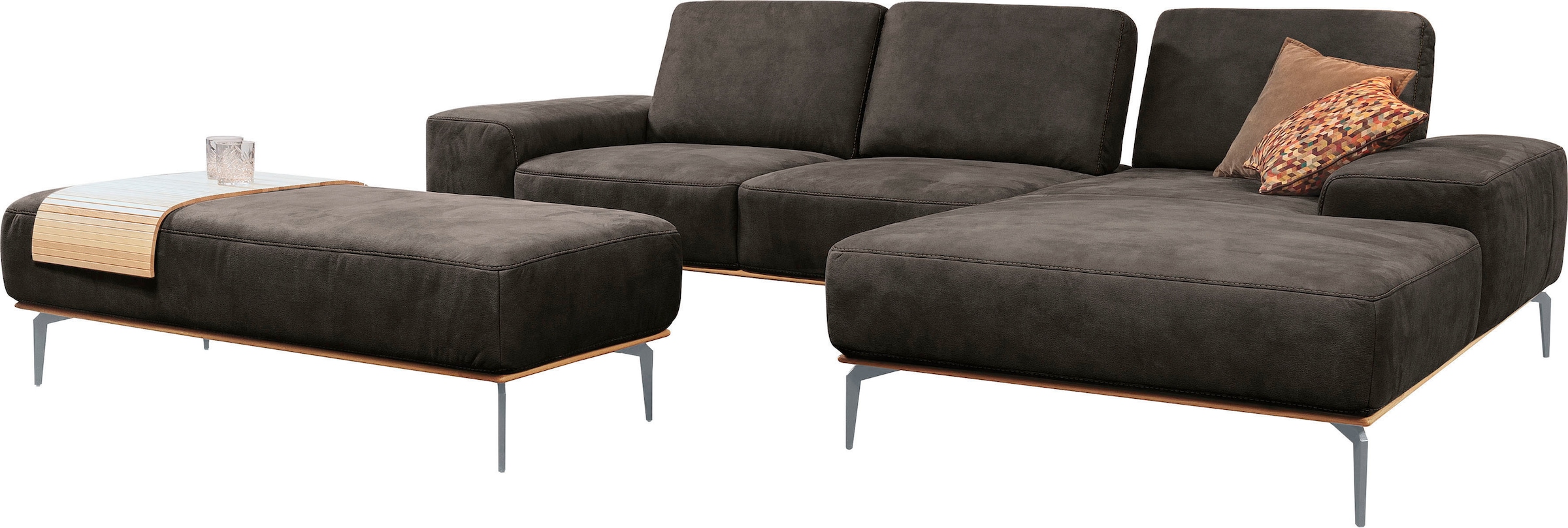 W.SCHILLIG Ecksofa »run, Designsofa mit tollem Sitzkomfort, bequem, L-Form«, mit elegantem Holzsockel, Füße in Silber matt, Breite 299 cm