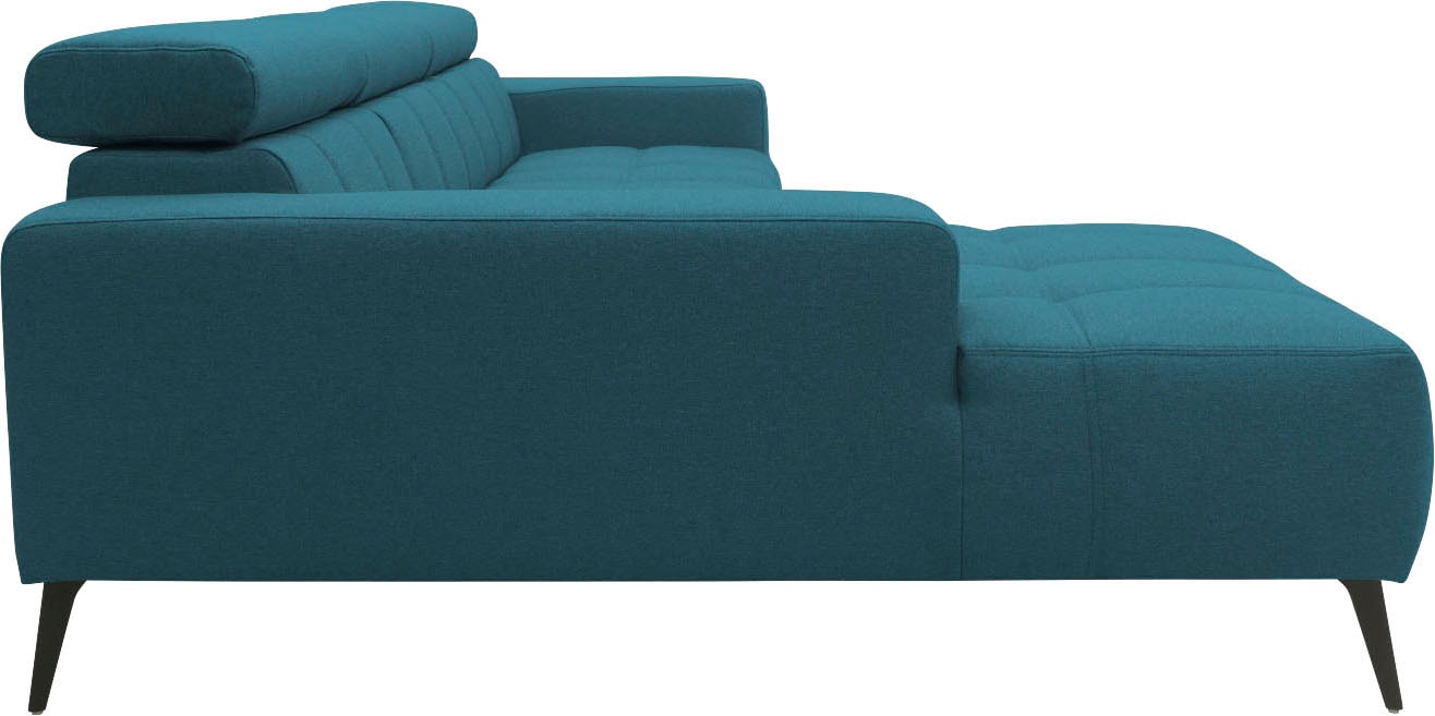 DOMO collection Ecksofa »Trento L-Form, mit Kufenfuß oder Einzelfuß«, wahlweise mit Kopfteilverstellung, Recamiere links/rechts bestellbar