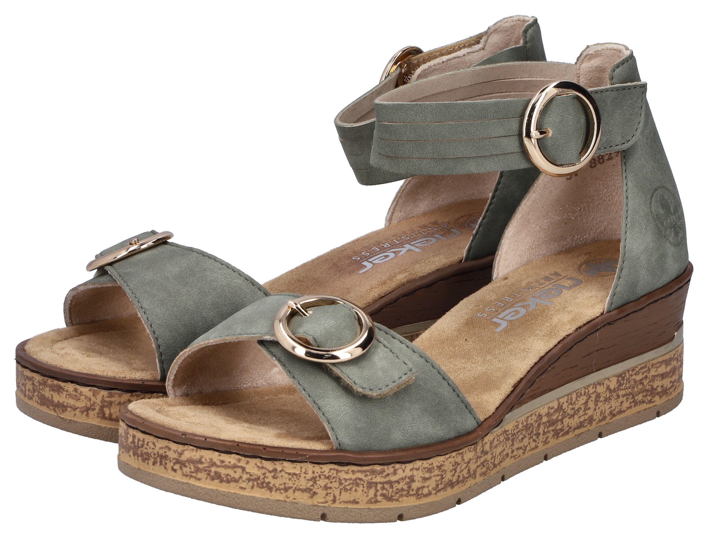 Keilsandalette RIEKER, Damen, Gr. 40, schilf, Nubuklederimitat, unifarben, Schuhe, Sommerschuh, Urlaubsschuh, Sandale mit trendy Fesselriemchen