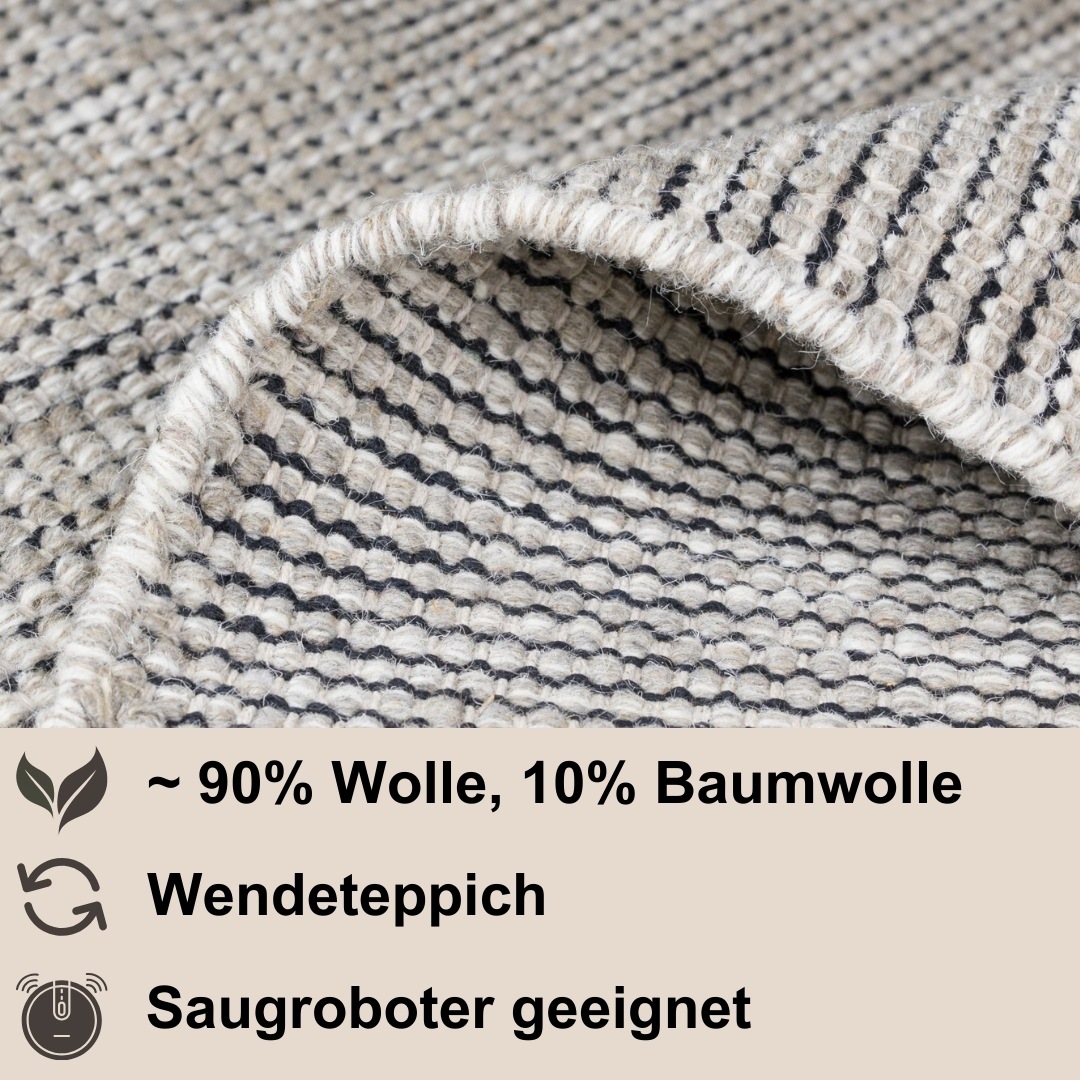 Wollteppich "Anisa", beige (creme, grau), B:100cm H:10mm L:100cm Ø:100cm, Wolle, MYFLAIR MÖBEL & ACCESSOIRES, Teppiche, Wendeteppich, meliert, reine Wolle, handgewebt, Wohnzimmer 3