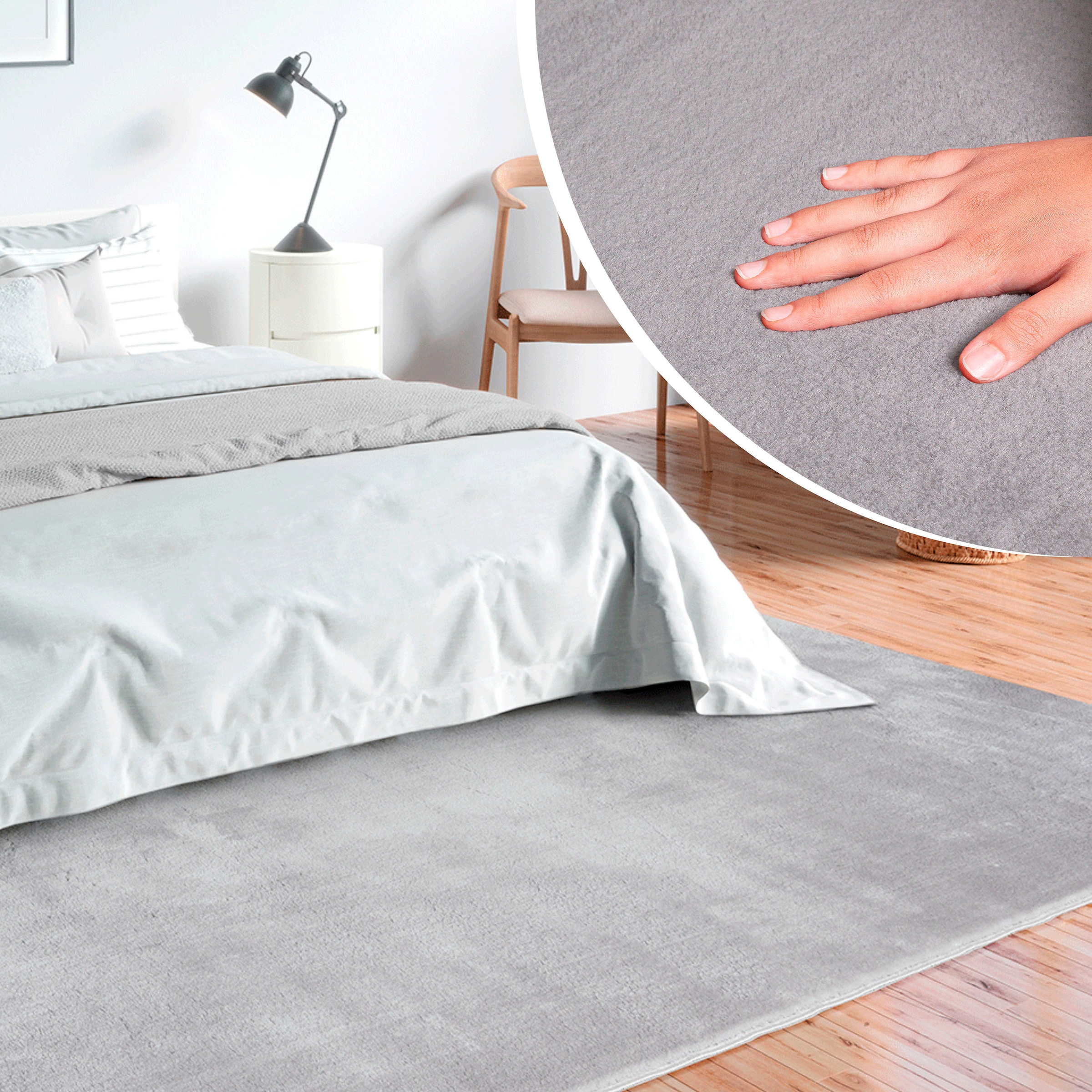 Teppich MERINOS "Loft 37, Kunstfellteppich", grau, B:140cm H:16mm L:200cm, Polyester, Teppiche, Teppich, weich und kuschelig, Fell Haptik, Anti-Rutsch-Unterseite