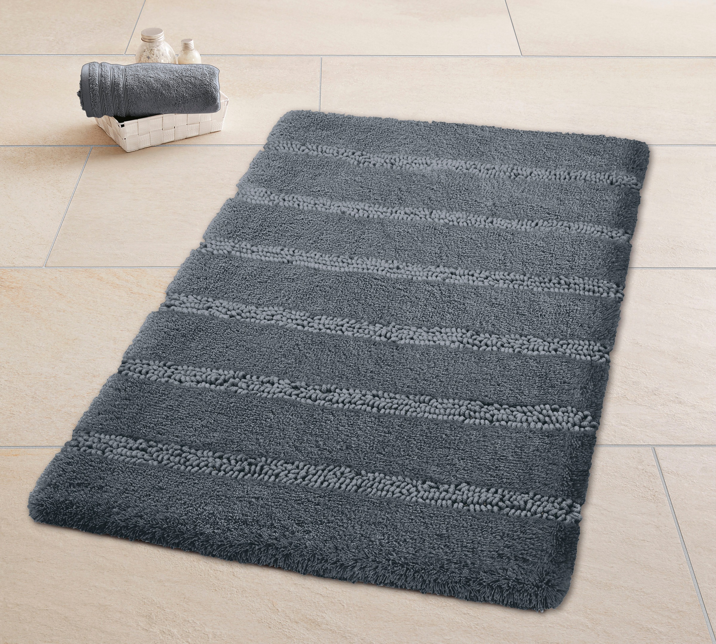 Kleine Wolke Badematte »Monrovia, Badvorleger, Badezimmer Teppich« Höhe 23 mm rutschhemmend beschichtet fußbodenheizungsgeeignet Badteppich, Uni Farben, gestreift, aus Mikrofaser, waschbar