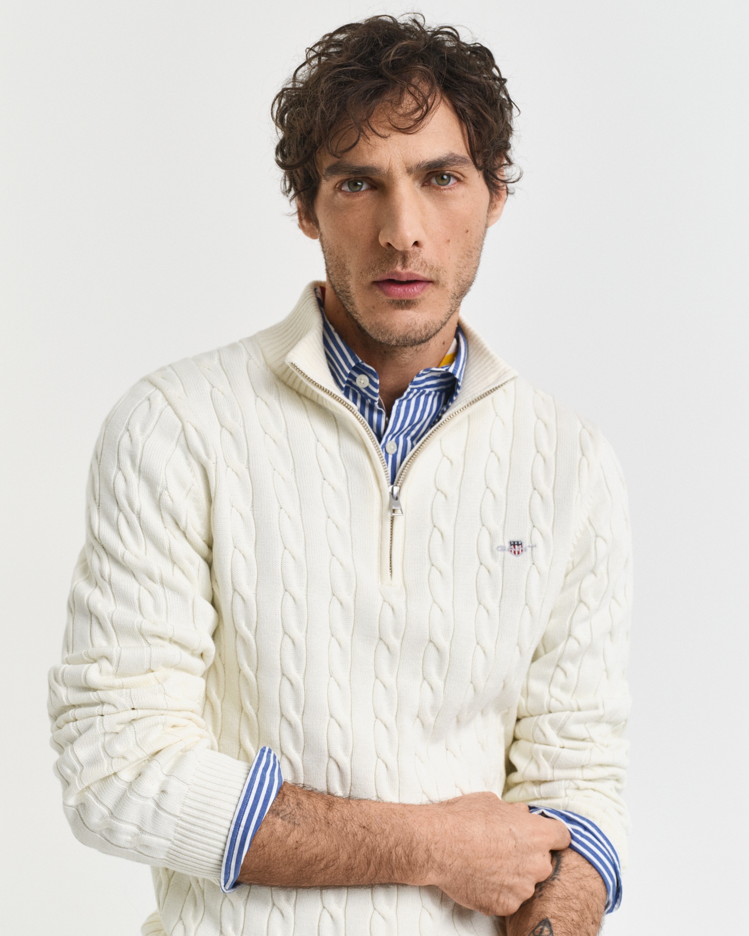 Thumbnail - Gant Strickpullover "COTTON CABLE HALF ZIP" Mit Rundhalsausschnitt
