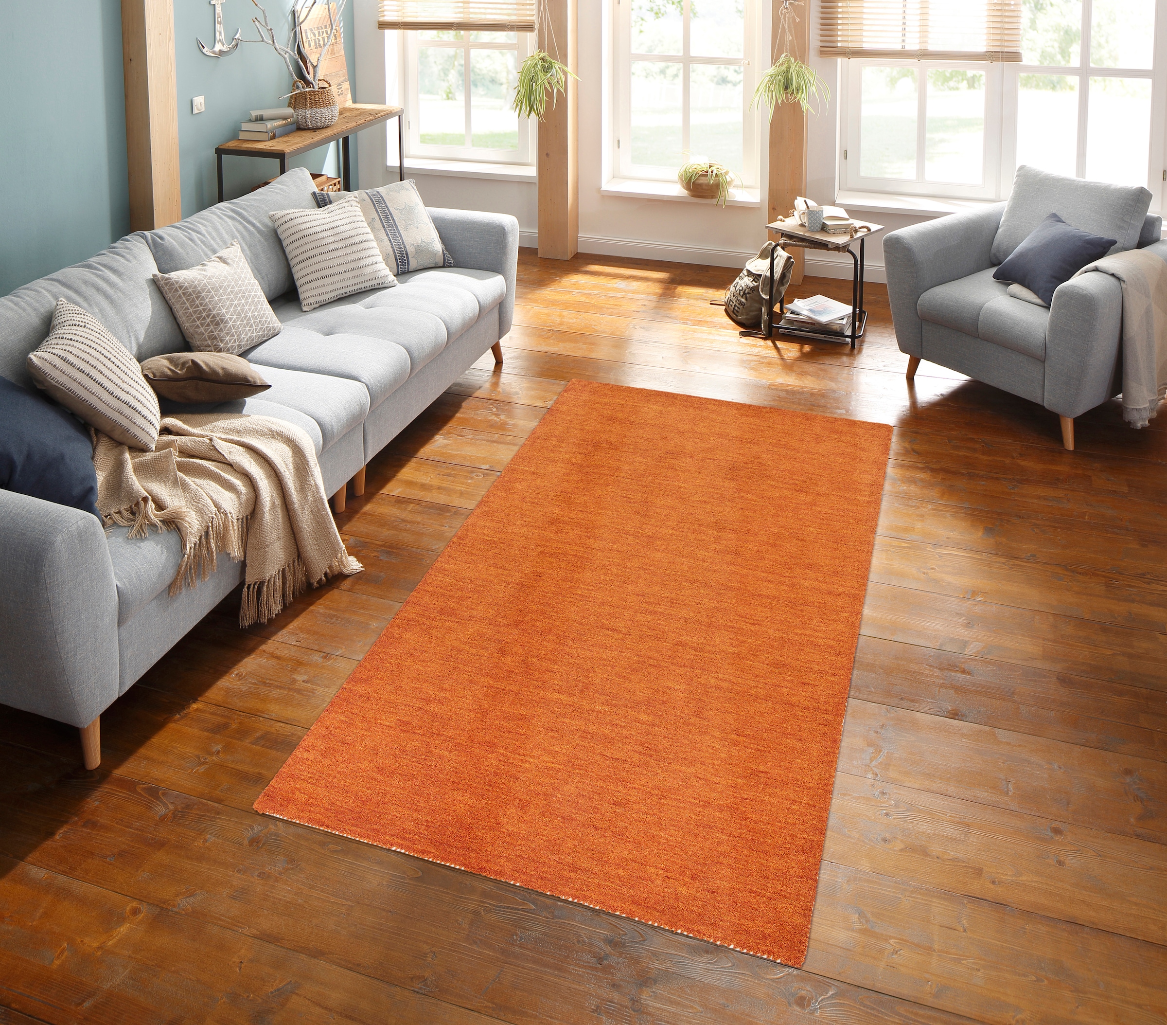 THEKO Wollteppich »Gabbeh Uni, Handgefertigt, Teppich, meliert, reine Wolle,« rechteckig 14 mm Höhe Schlafzimmer, Wohnzimmer, Esszimmer, auch als Läufer oder rund