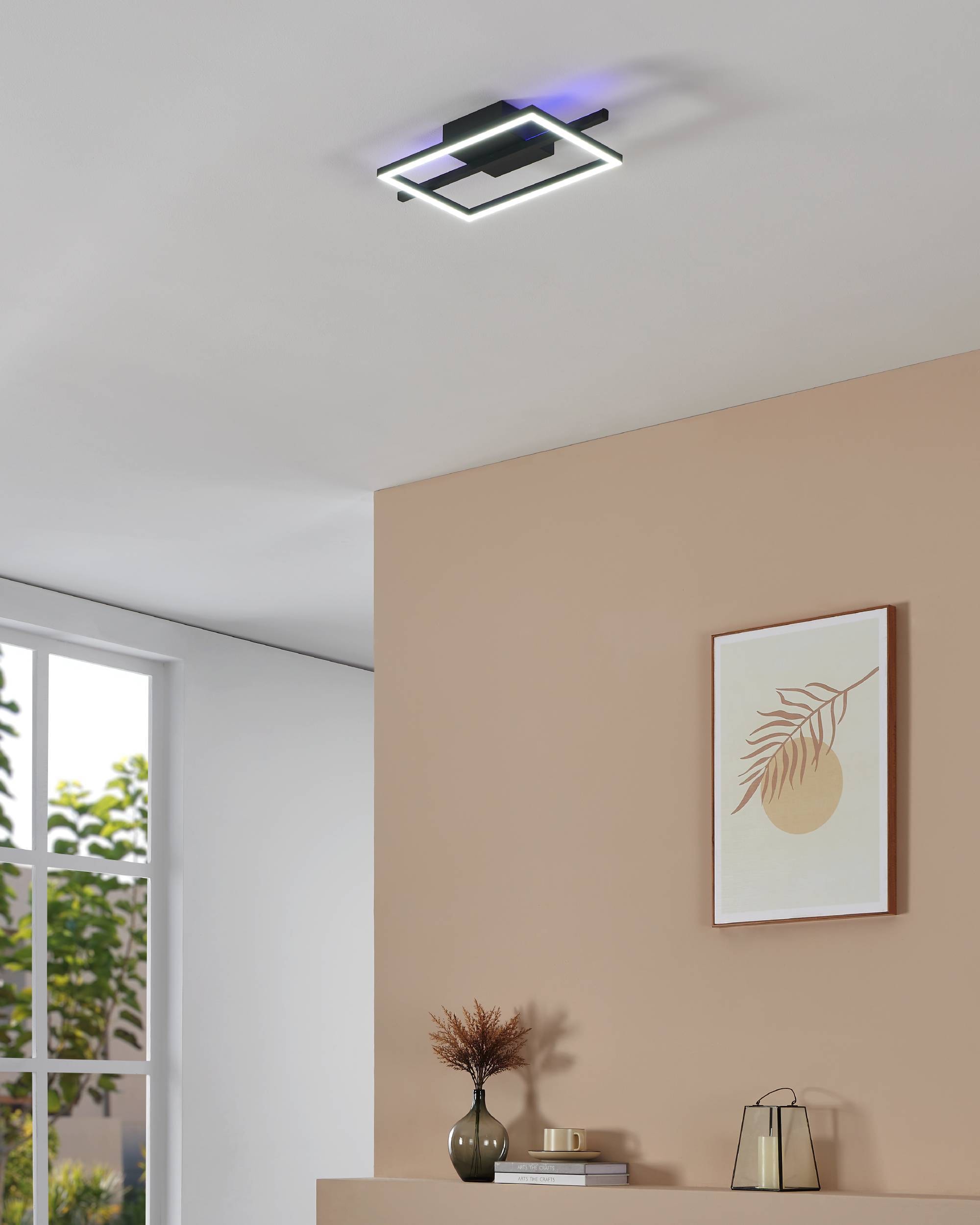 EGLO Deckenleuchte »Amandolo Deckenlampe RGB Backlight Fernbedienung inkl. geometrisch« LED-Modul 1 Stk. Kaltweiß | RGB Wand-/Deckenleuchte - L40 x B20 x H6,5 cm - schwarz - 17W inkl.