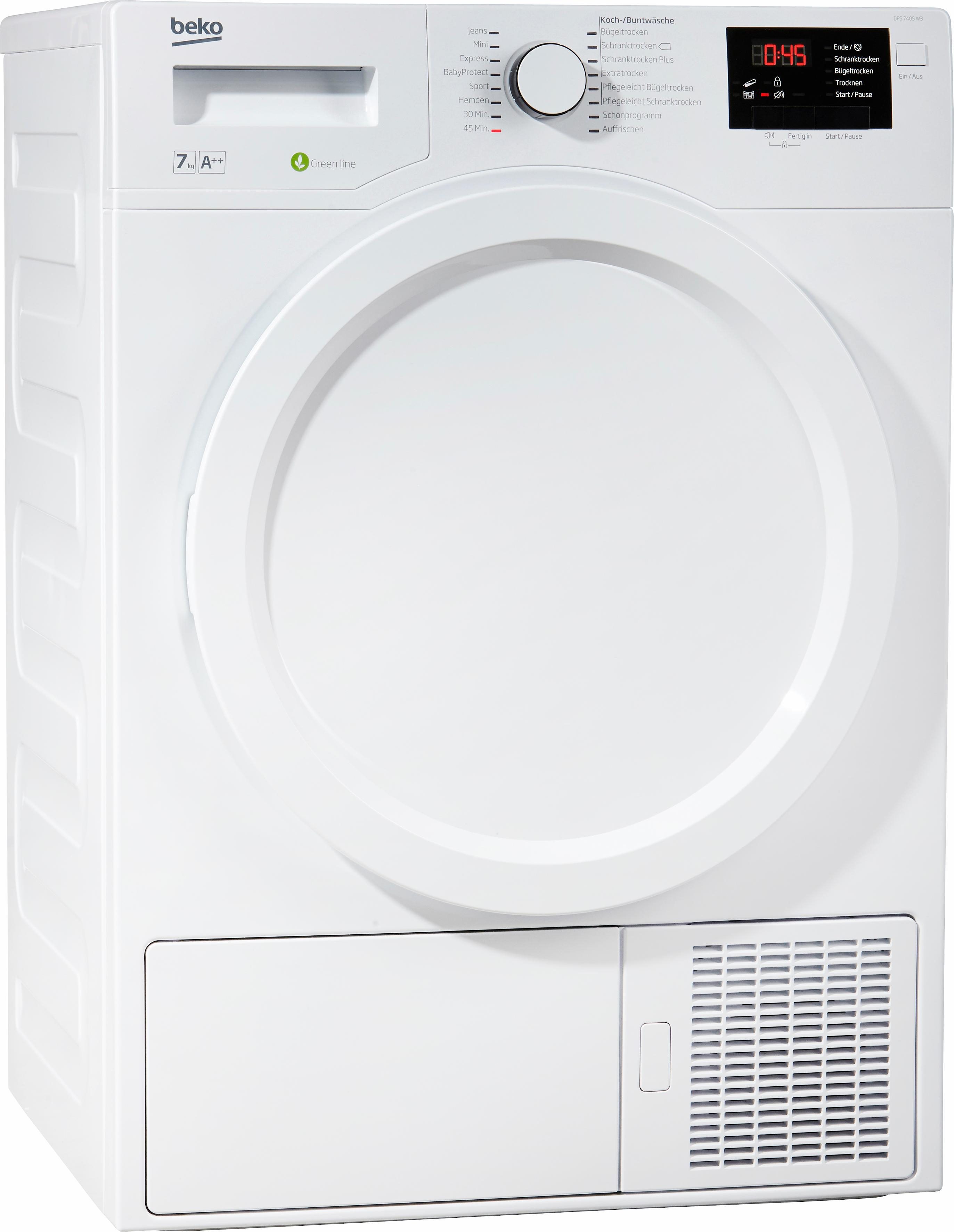 BEKO Wärmepumpentrockner DPS 7405 W3, 7 kg A++ (A+++ bis D) weiß Trockner Haushaltsgeräte