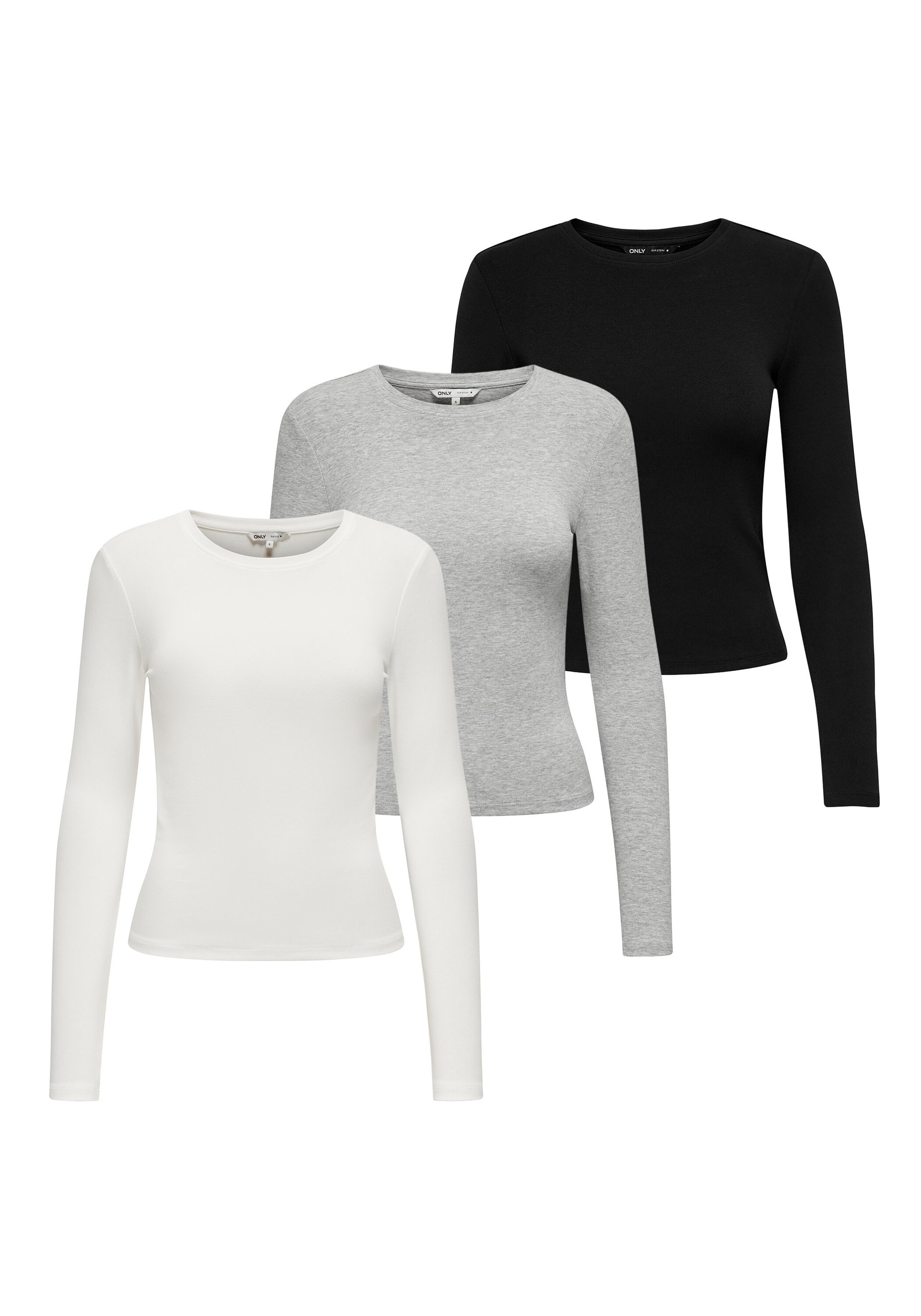 ONLY Longsleeve »Longsleeve ONLRILEY O-NECK TOP 3P 3er Pack«