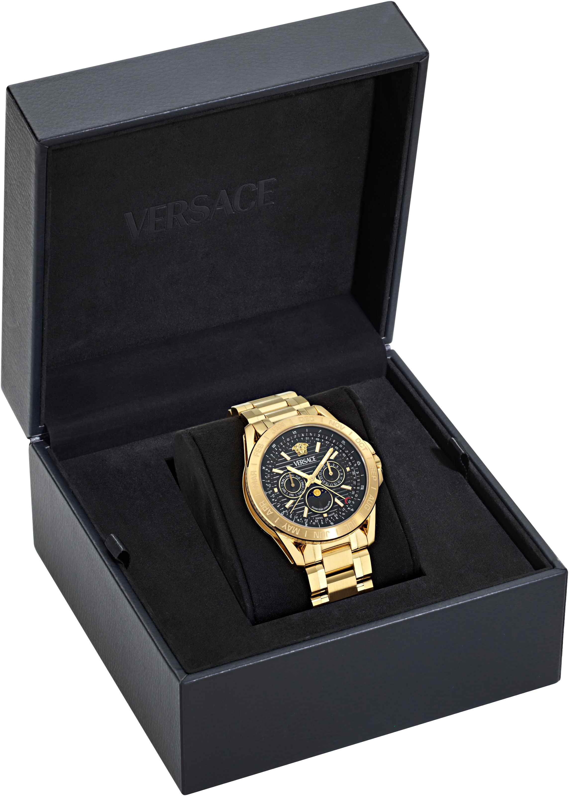 Versace Multifunktionsuhr »V-GALAXY MOONPHASE«, Quarzuhr,Armbanduhr,Herrenuhr,Swiss Made,Edelstahlarmband,Mondphase