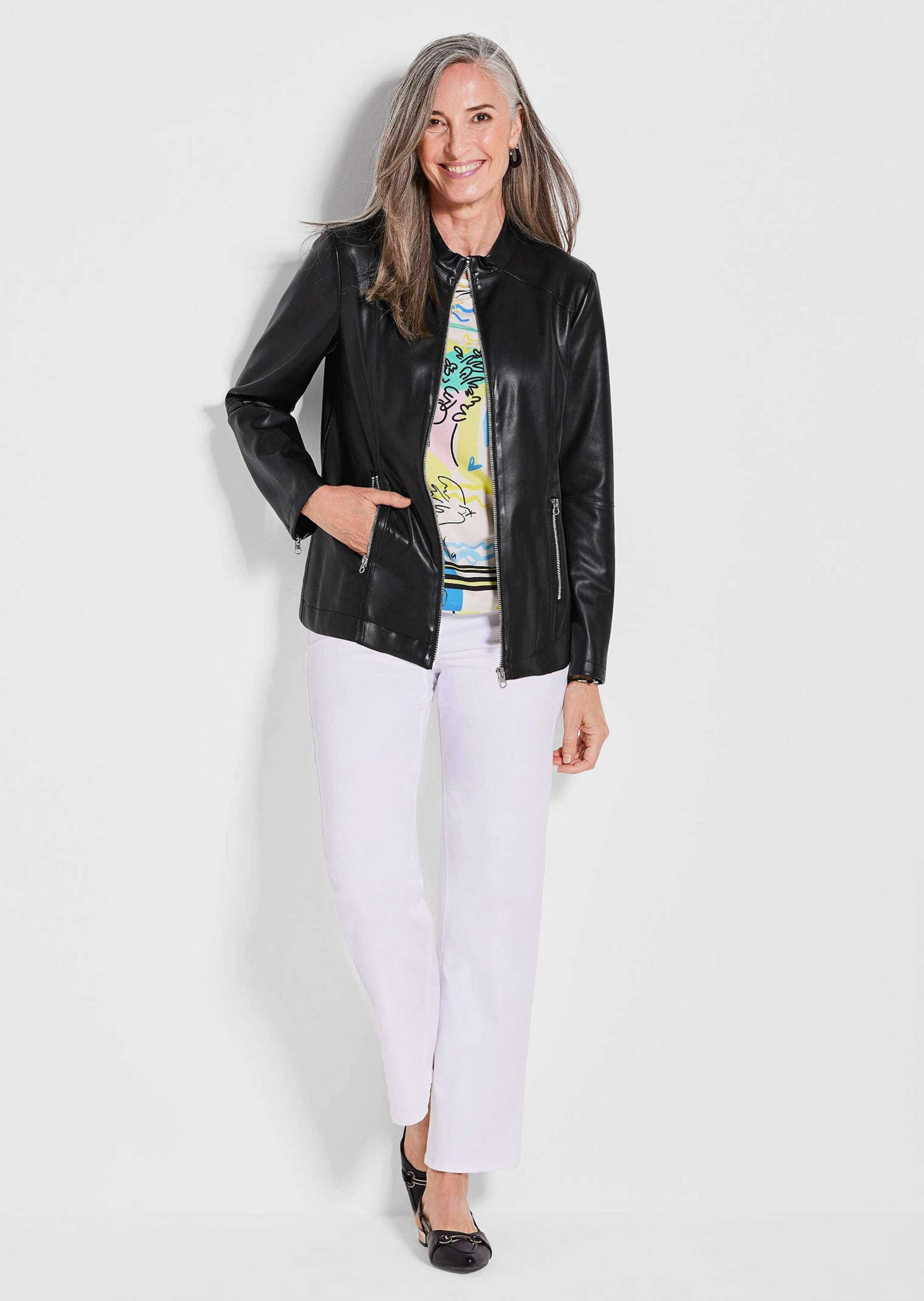 GOLDNER Kurzjacke "Lederoptik-Jacke mit silbernen Reißverschlüssen" günstig online kaufen