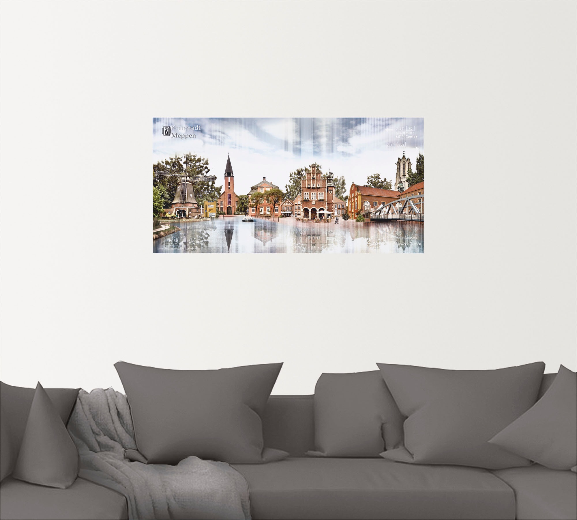 Artland Wandbild »Meppen Skyline Abstrakte Collage«, Deutschland, (1 St.), als Leinwandbild, Wandaufkleber in verschied. Größen