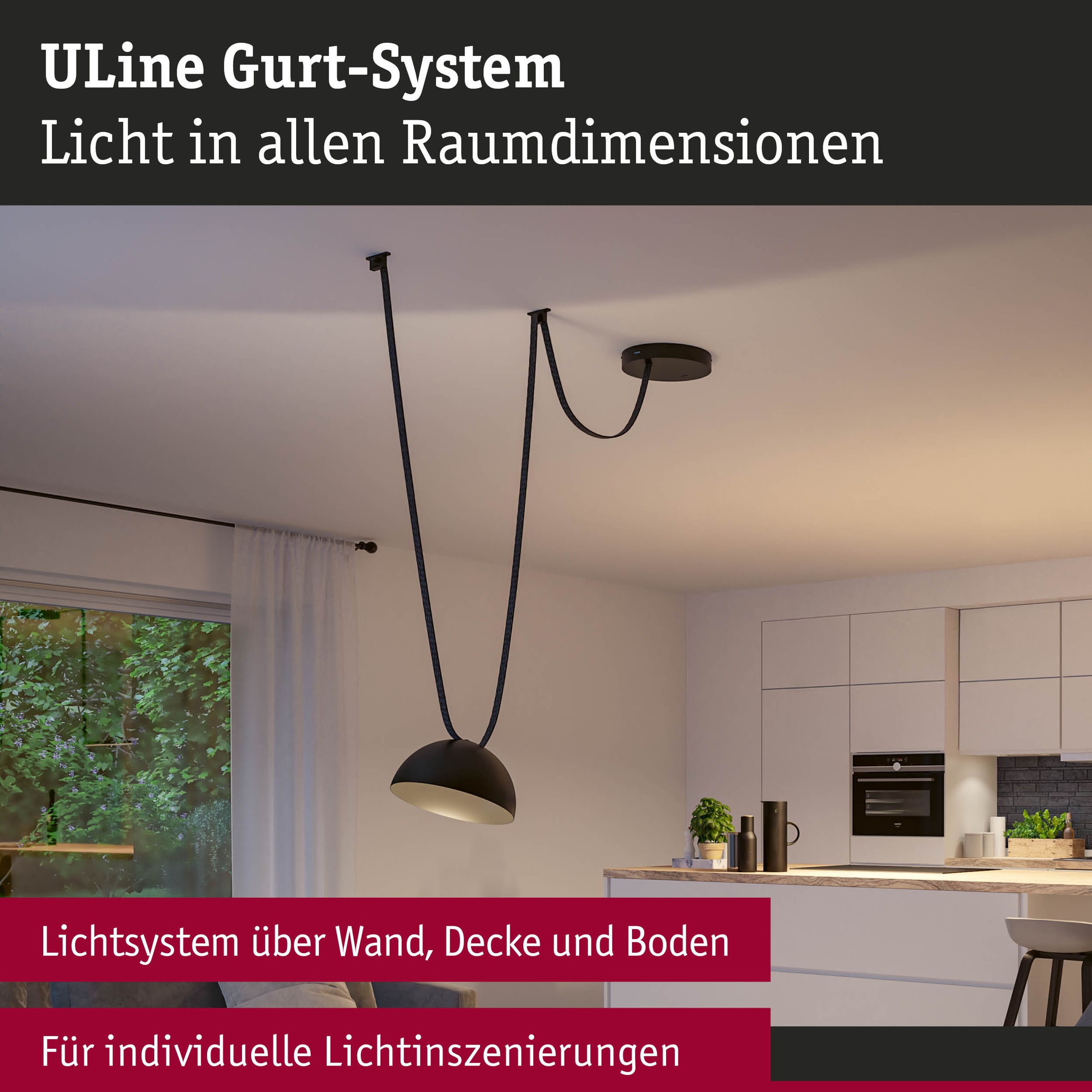 Paulmann Hängeleuchte »ULine Gurt Belt  Starterset 5m 12W Schwarz« 11 Stk. Warmweiß