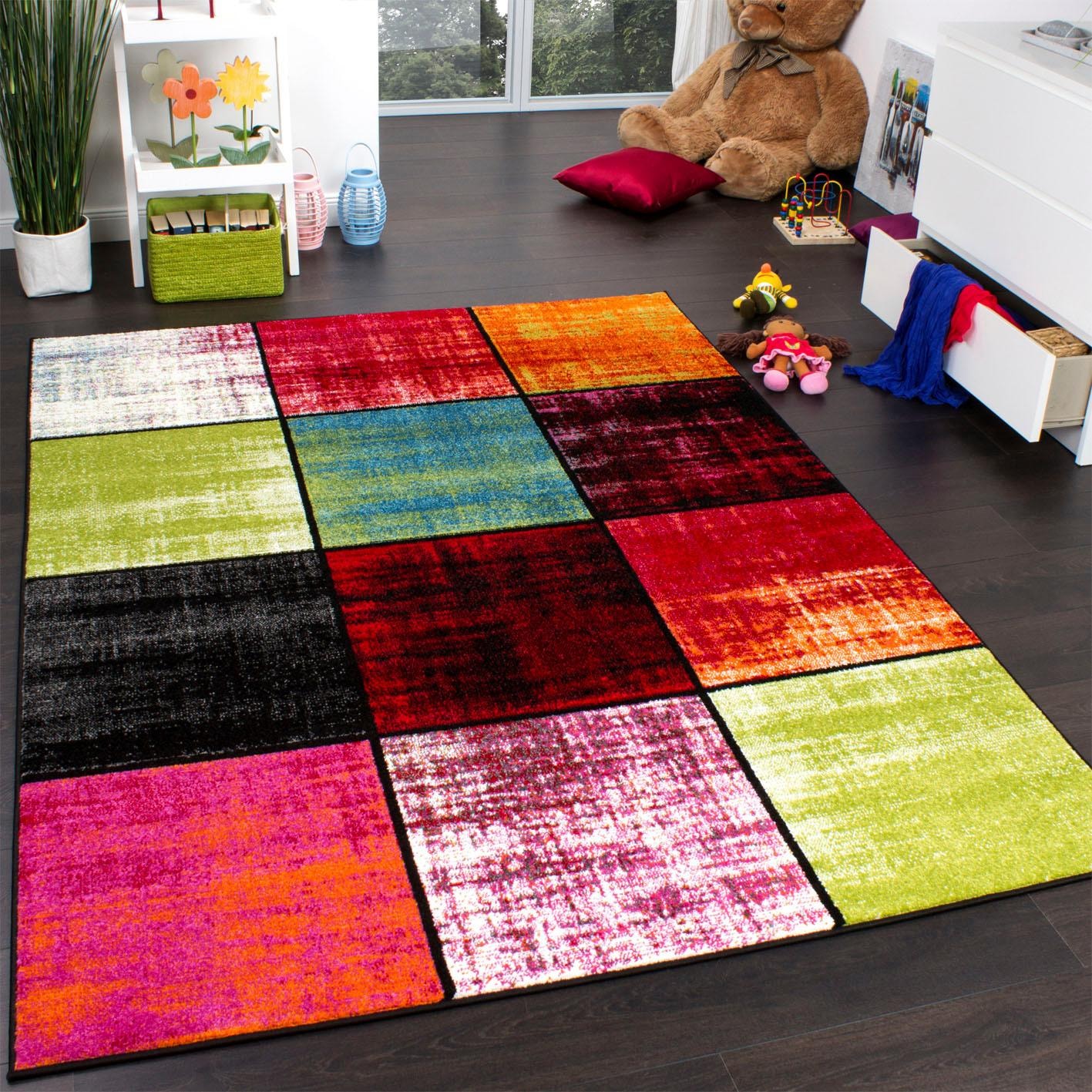 Paco Home Teppich »ECE 952«, rechteckig, 14 mm Höhe, Kurzflor, modernes Karo Design, ideal im Wohnzimmer & Schlafzimmer