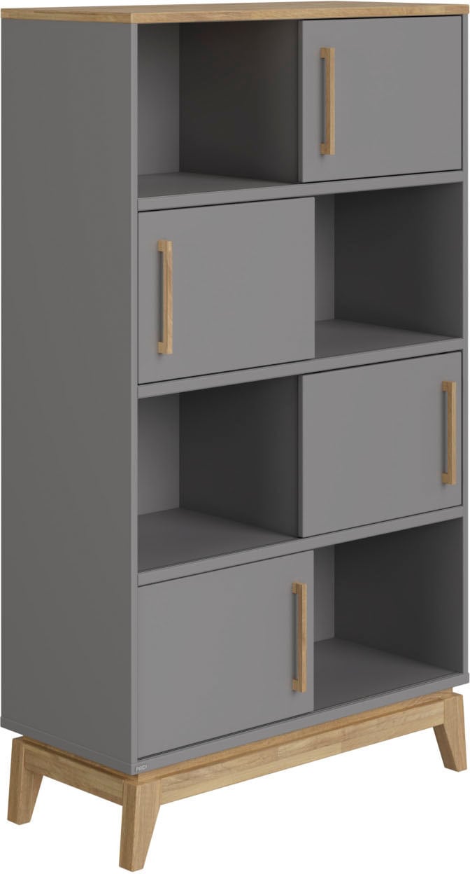 PAIDI Standregal "STIENE in Beige oder Grau, 8 Fächer, 4 Schiebetüren mit Soft-Close" B/H/T ca. 95/161/40cm, modernes und langlebiges Regal mit Massivholz, Highboard