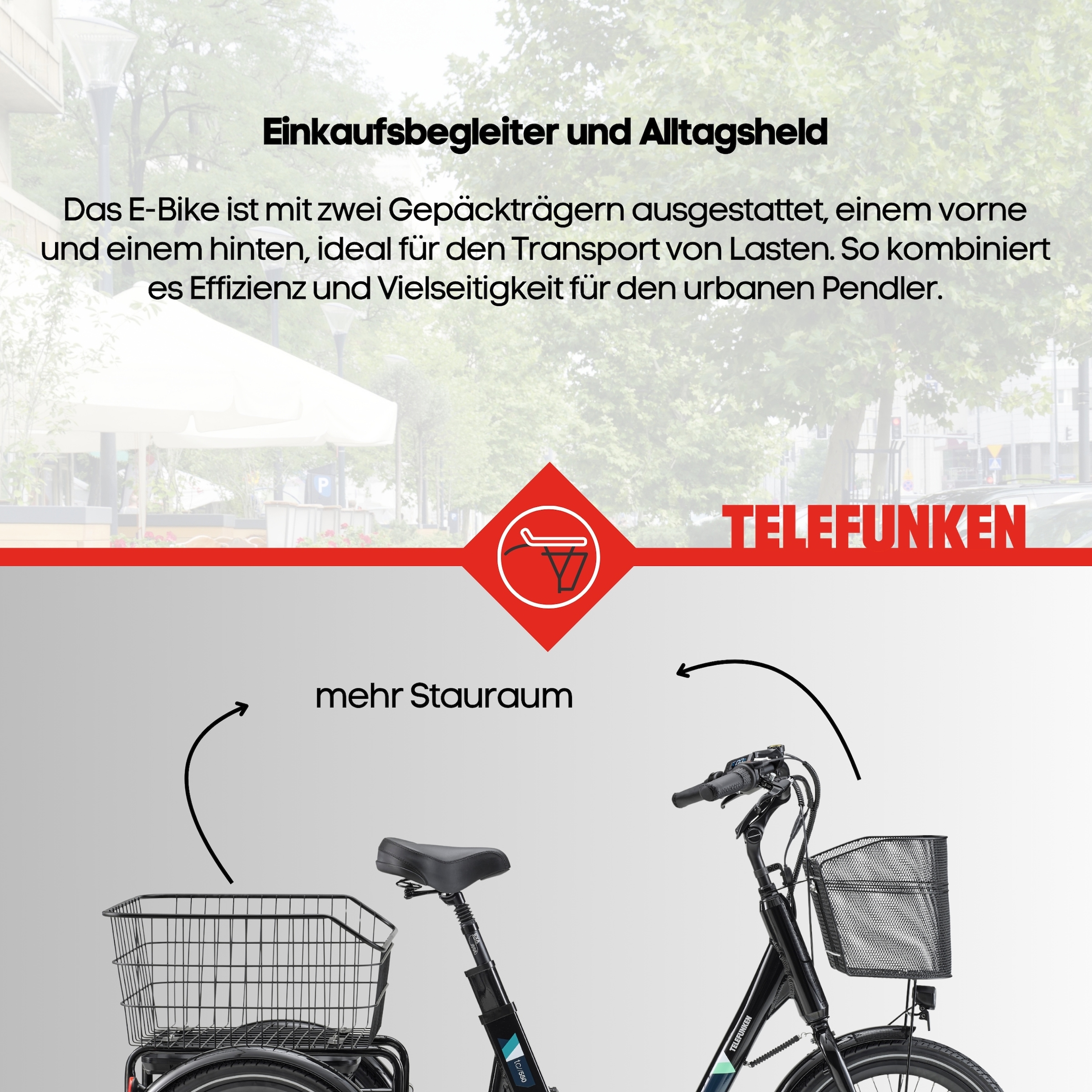 Telefunken »TC550« 3 Gang Shimano Nexus Schaltwerk Nabenschaltung Frontmotor 250 W tiefer Einstieg, Pedelec, inkl. Einkaufskorb