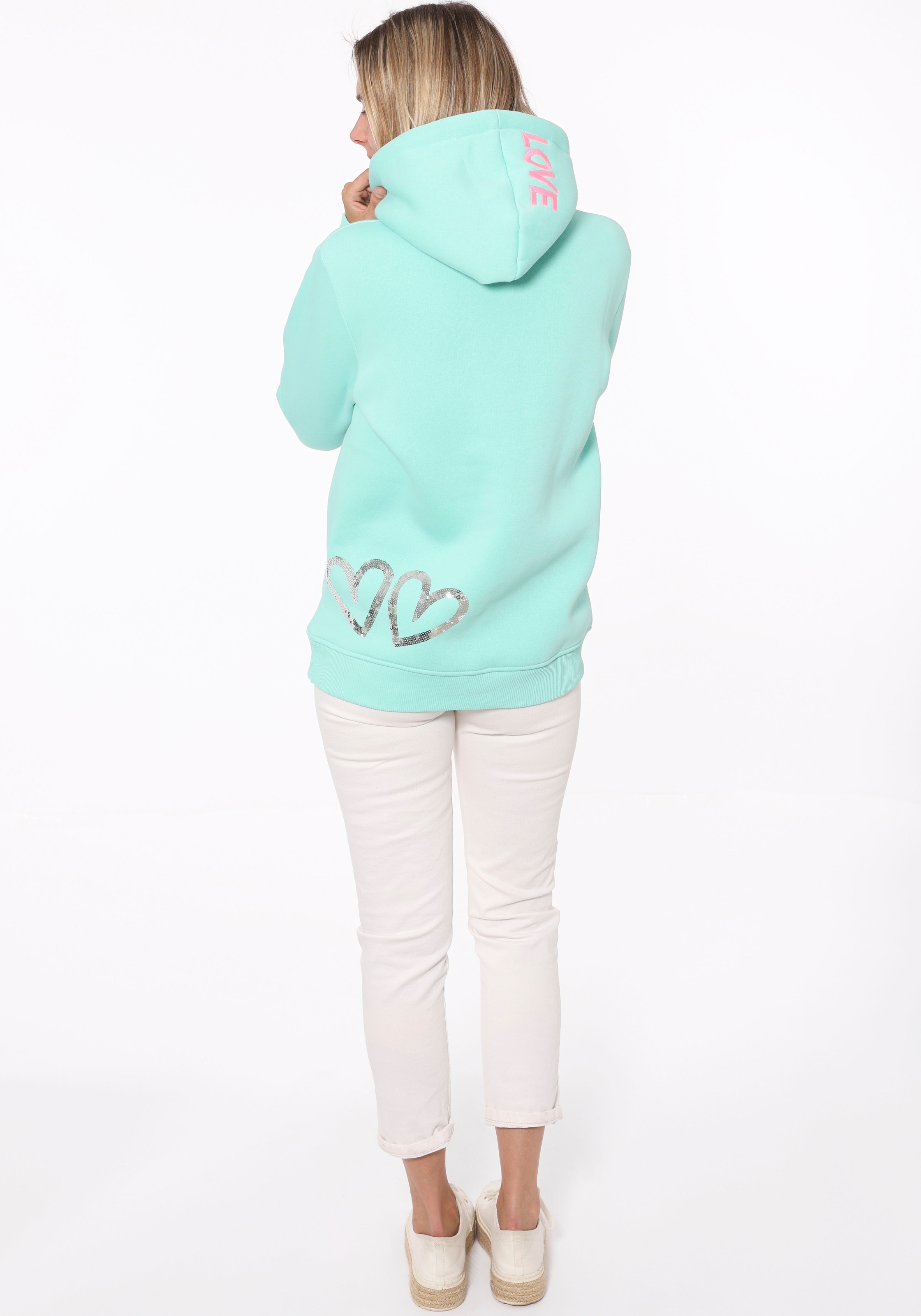 Zwillingsherz Hoodie ""Love is all you need ZH"", Pailettenherzen am Rücken günstig online kaufen