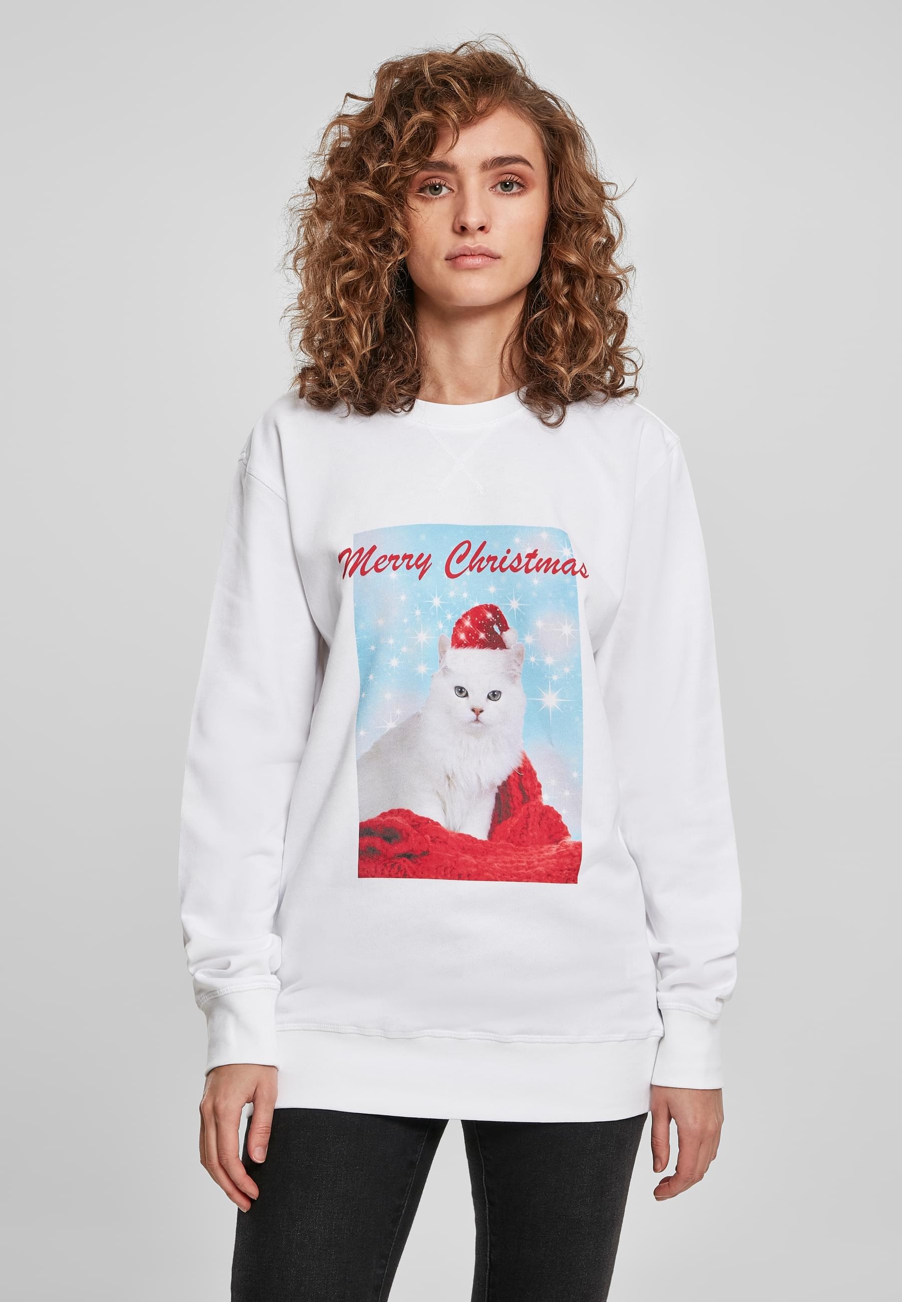MisterTee Sweater »MisterTee Damen Ladies Merry Christmas Cat Crewneck«, (1 tlg.)