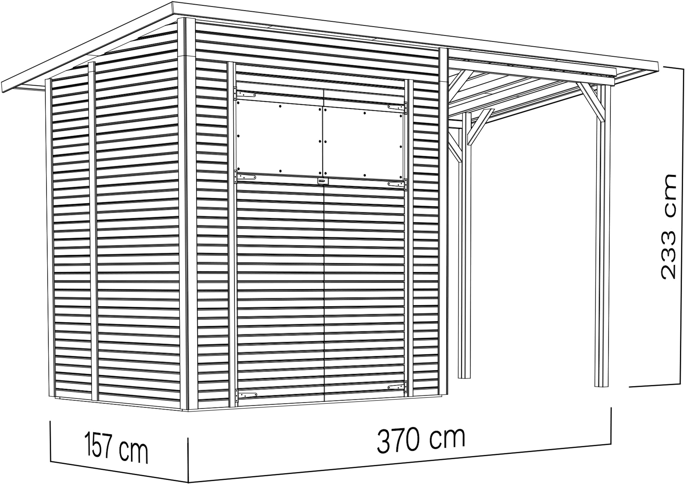 BERTILO Gartenhaus »Pent Modern 2 Plus naturbelassen«, mit hohen Seitenwänden und einer 1,88 m hohen Doppeltür