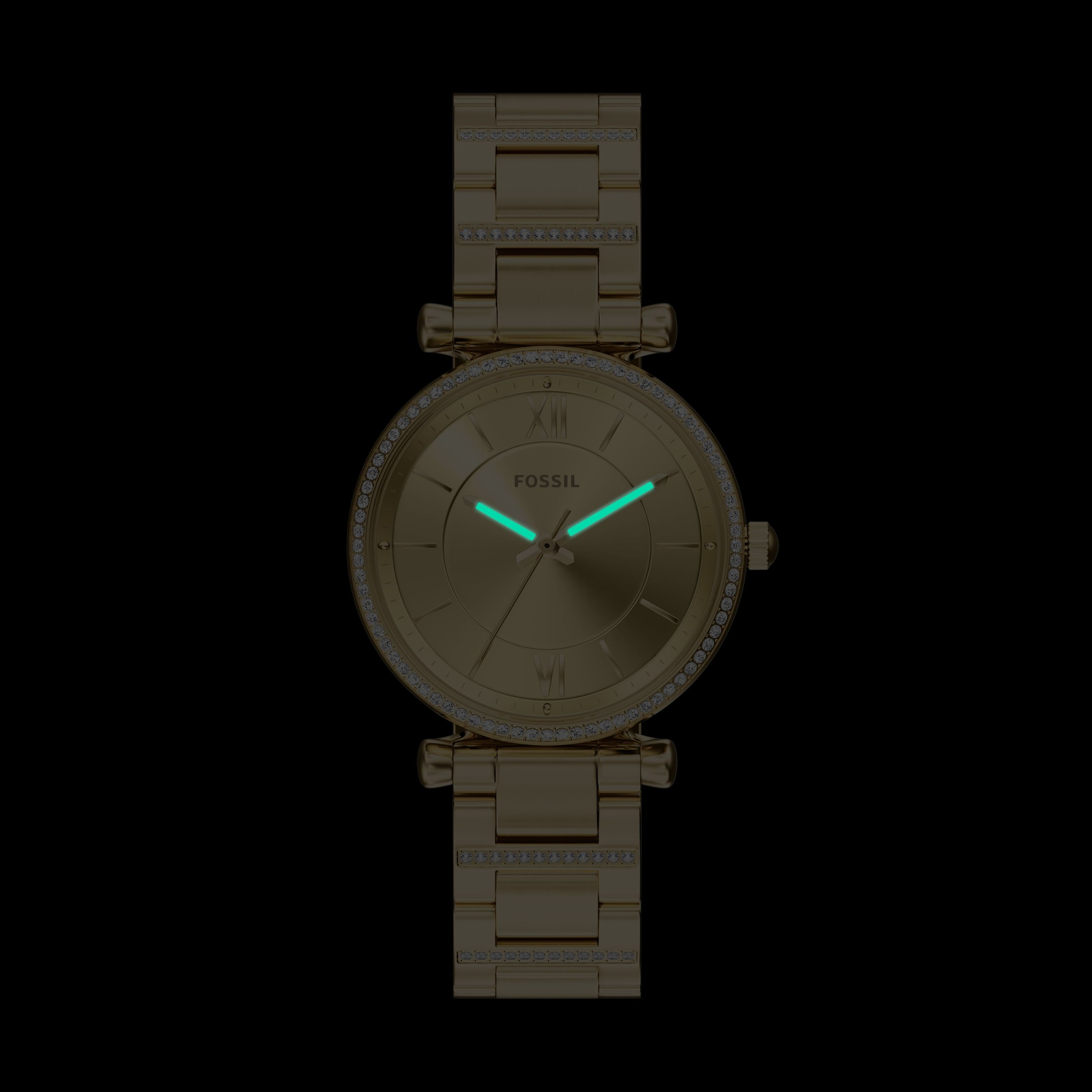 Fossil Quarzuhr »Carlie« Armbanduhr, Damenuhr, Edelstahlarmband, analog, Glassteine