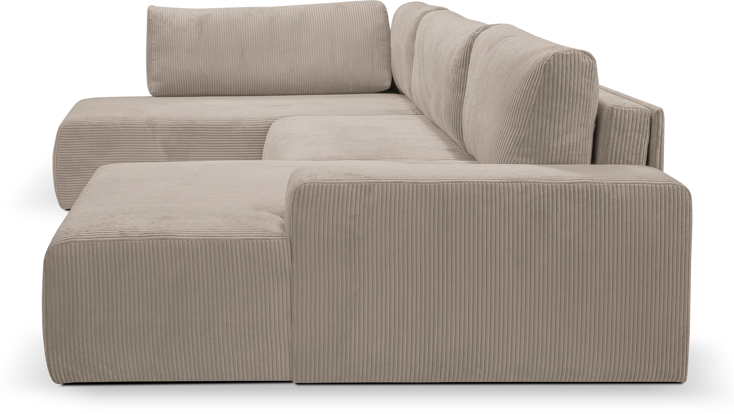 WERK2 Wohnlandschaft »Rotterdam-U, U-Form, in kuschelweichem Cord oder Breitcord«, Design Sofa mit Schlaffunktion & Bettkasten, Cord, Hellgrau/Beige
