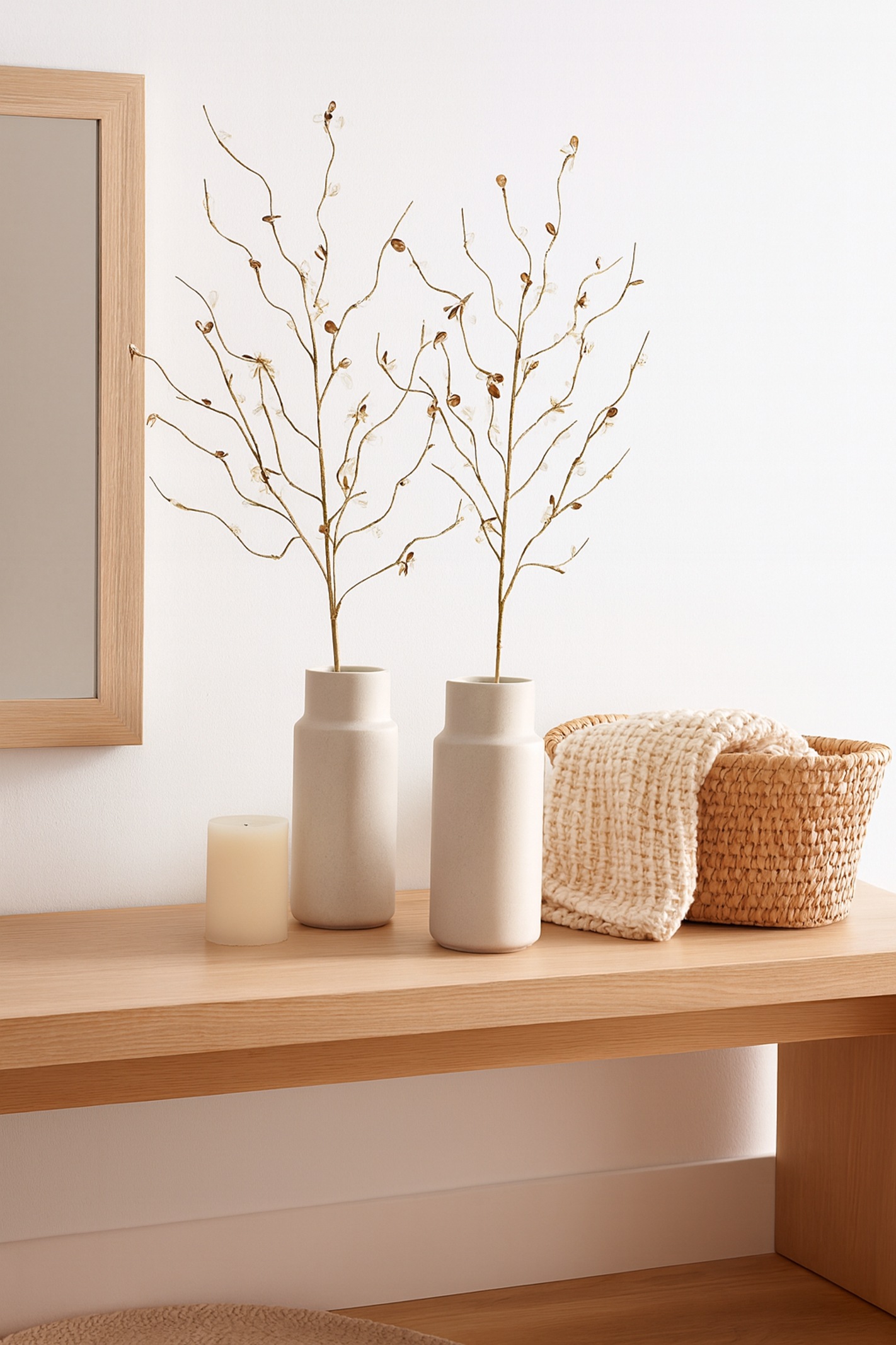 I.GE.A. Kunstzweig »Dekozweig« 2er Set 70cm Acryl Steine Blätter Adventskranz Floristik Deko Zweig