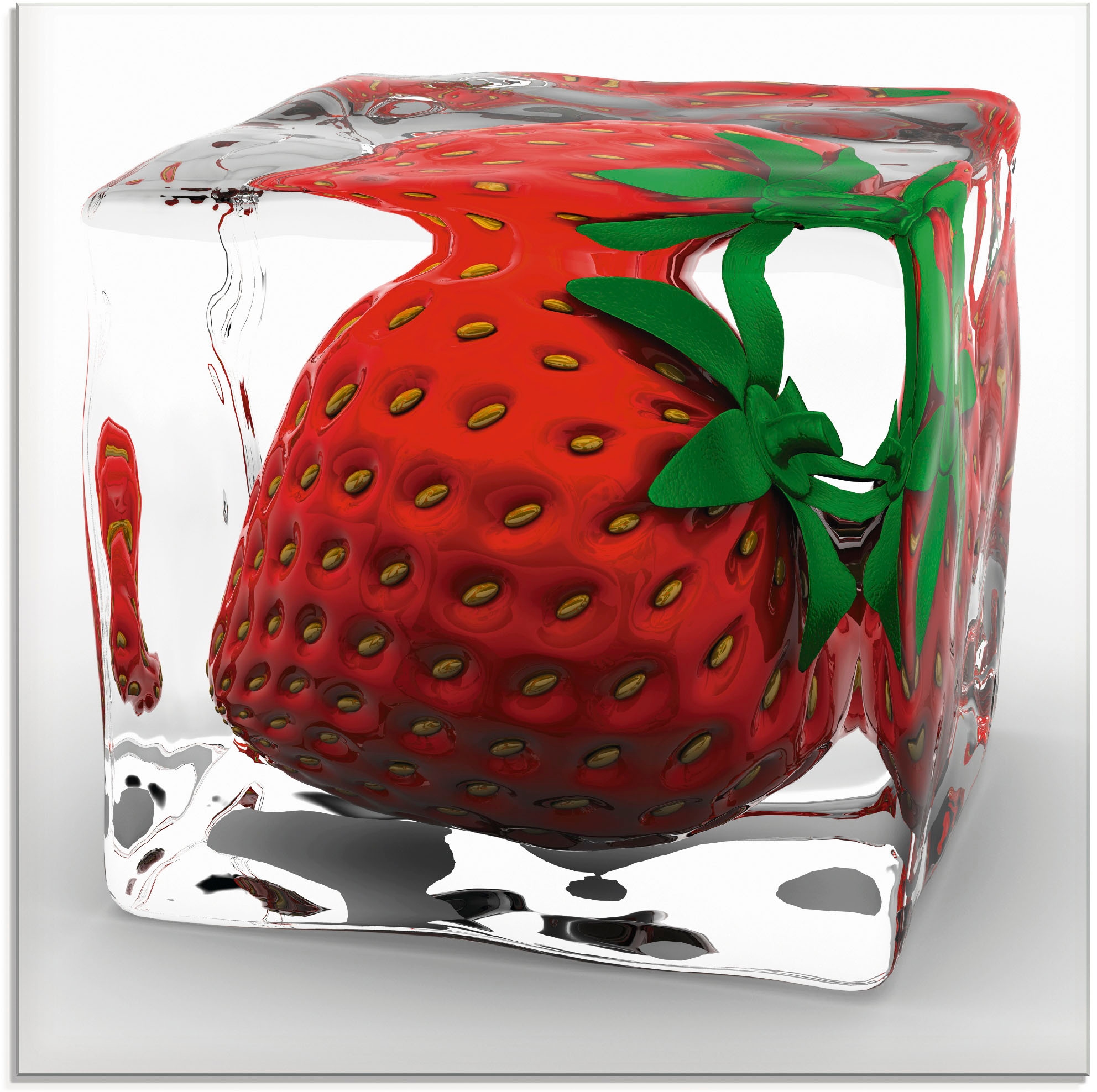 Artland Glasbild "Erdbeere in Eis", Lebensmittel, (1 St.), in verschiedenen Größen