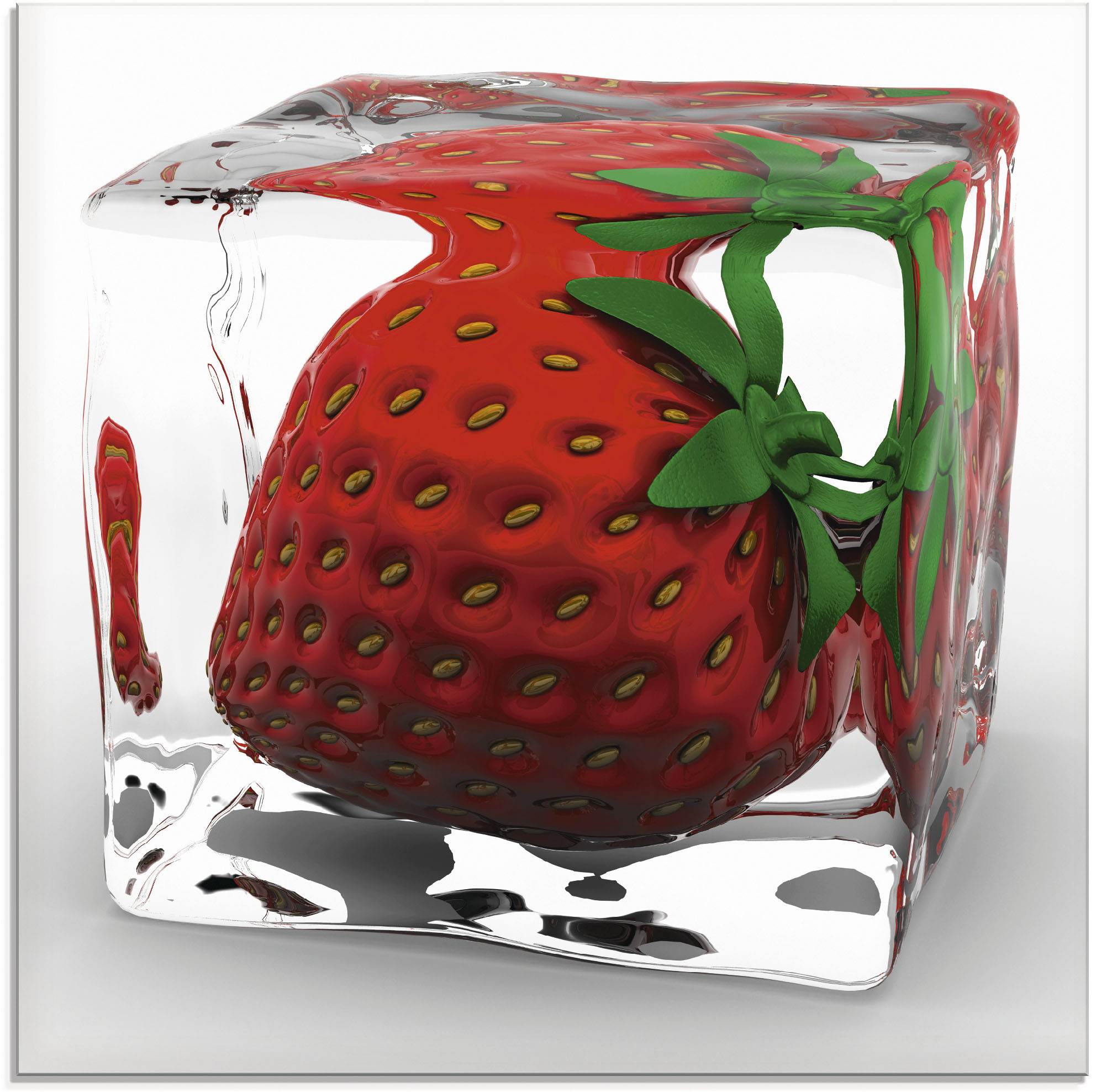 Artland Glasbild "Erdbeere in Eis" Lebensmittel 1 Stk. tlg. in verschiedenen Größen