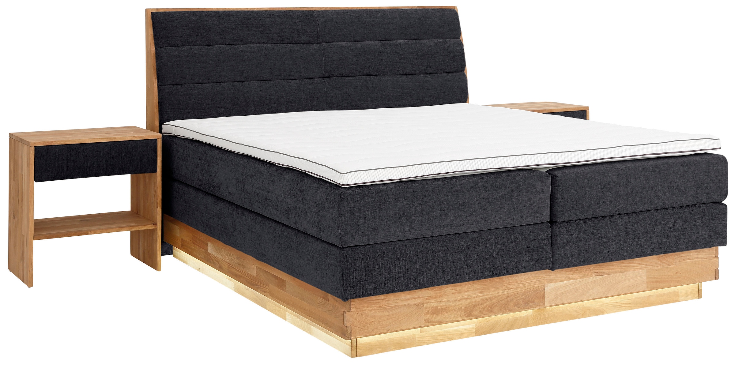 OTTO products Boxspringbett, LED-Beleuchtung, mit zertifizierten, recycelten Bezugsstoffen