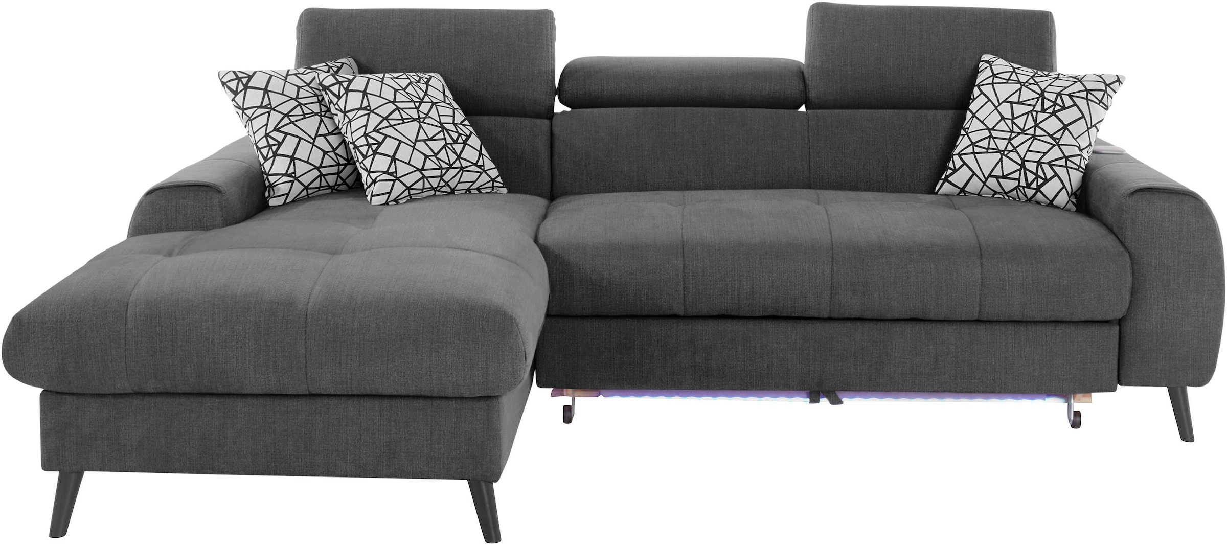 COTTA Ecksofa »Mia L-Form mit 3 Zierkissen«, wahlweise mit Bettfunktion, Bettkasten, Beleuchtung & Wireless-Charger