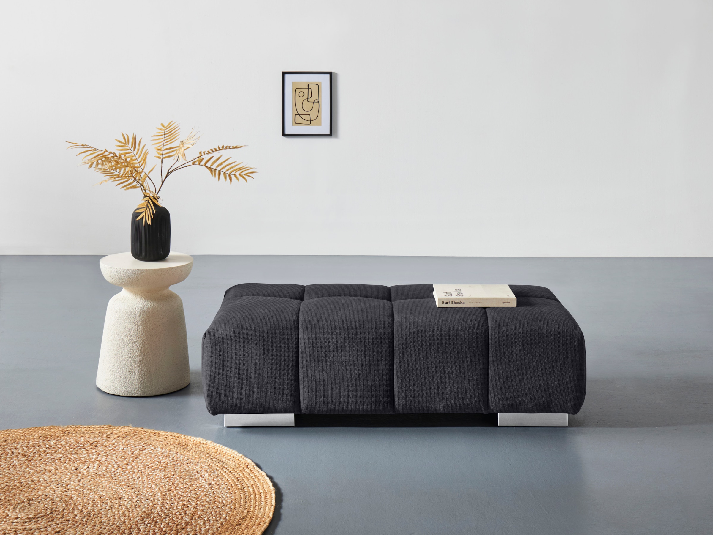 Hockerbank COTTA, B:134cm H:42cm T:70cm, schwarz, 90% Polyester, 10% Polyamid, Hocker, "Orion"