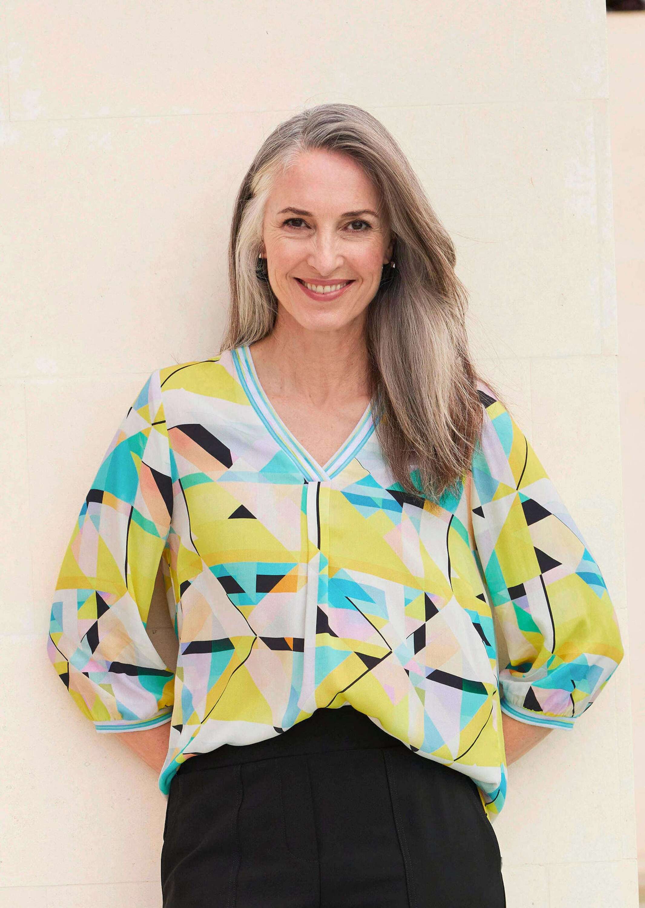 Thumbnail - GOLDNER Tunika "Kurzgröße Viskose-Tunika mit 3/4-Arm und Druck" mit dekorativen Streifenblenden