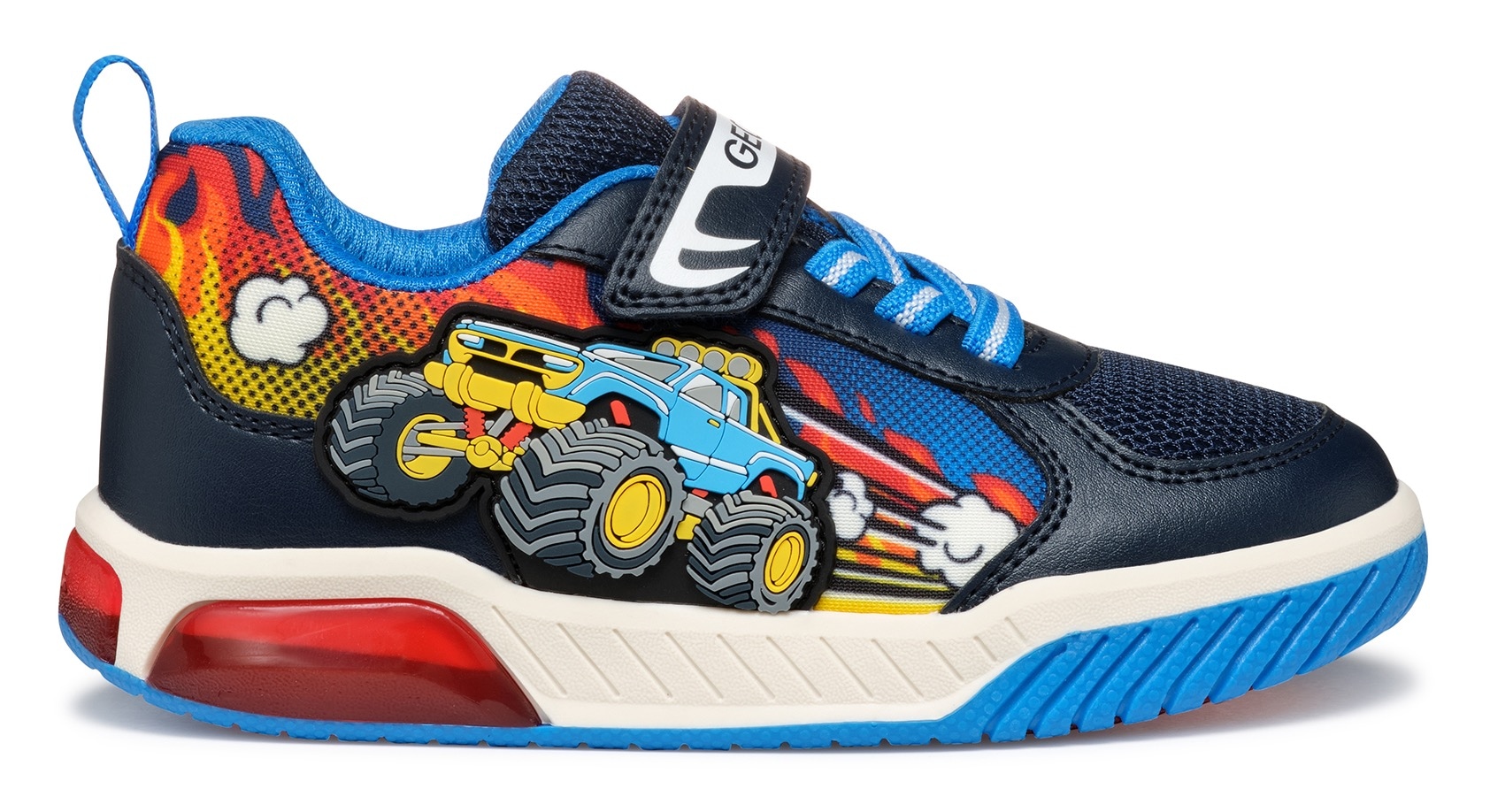 Geox Sneaker »J INEK BOY Blinkschuh«, Kindergartenschuh, Klettschuh mit Fahrzeug Motiv