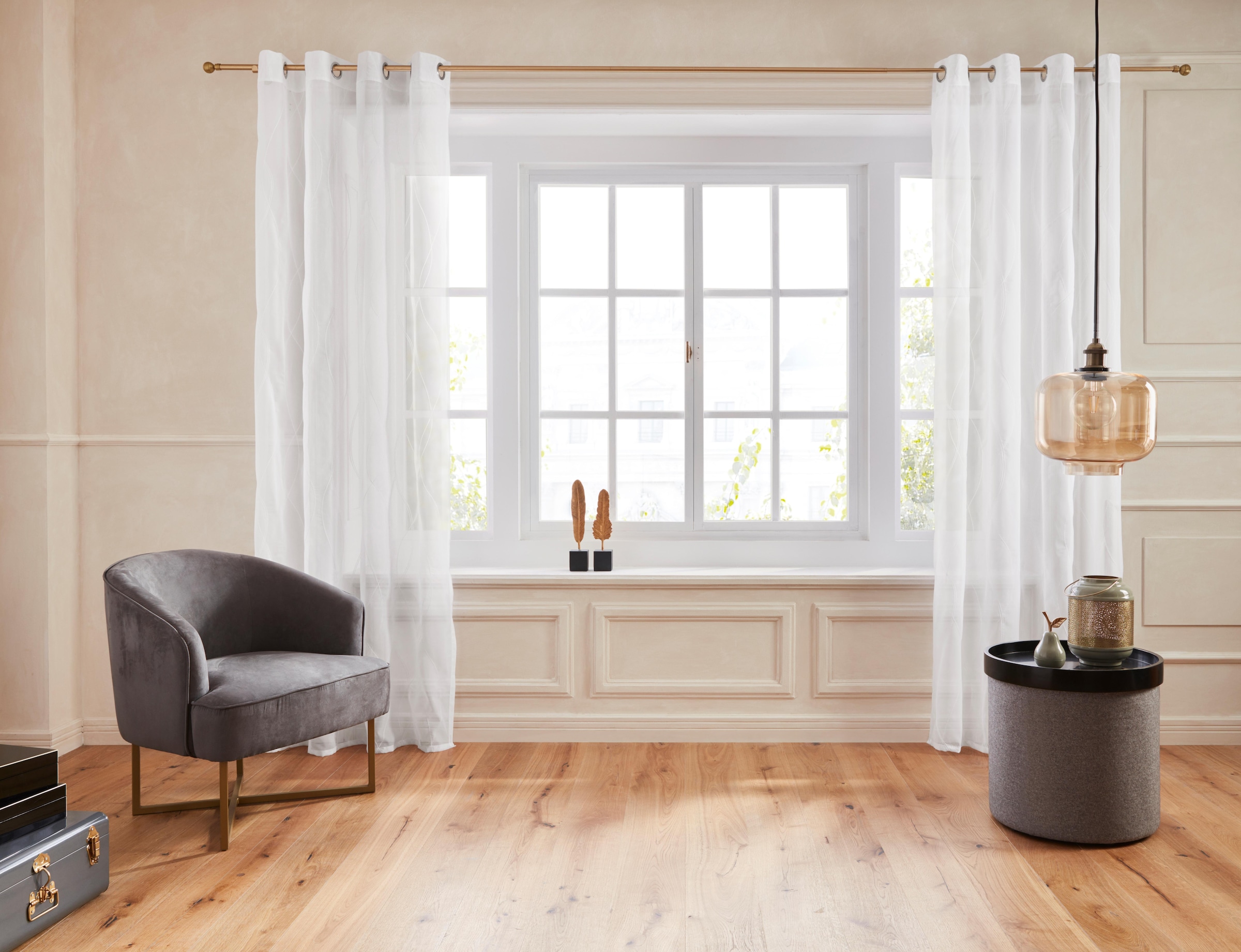 my home Gardine "Mila" Ösen 1 Stk. tlg. mit Wellenmuster bestickt, monochro günstig online kaufen