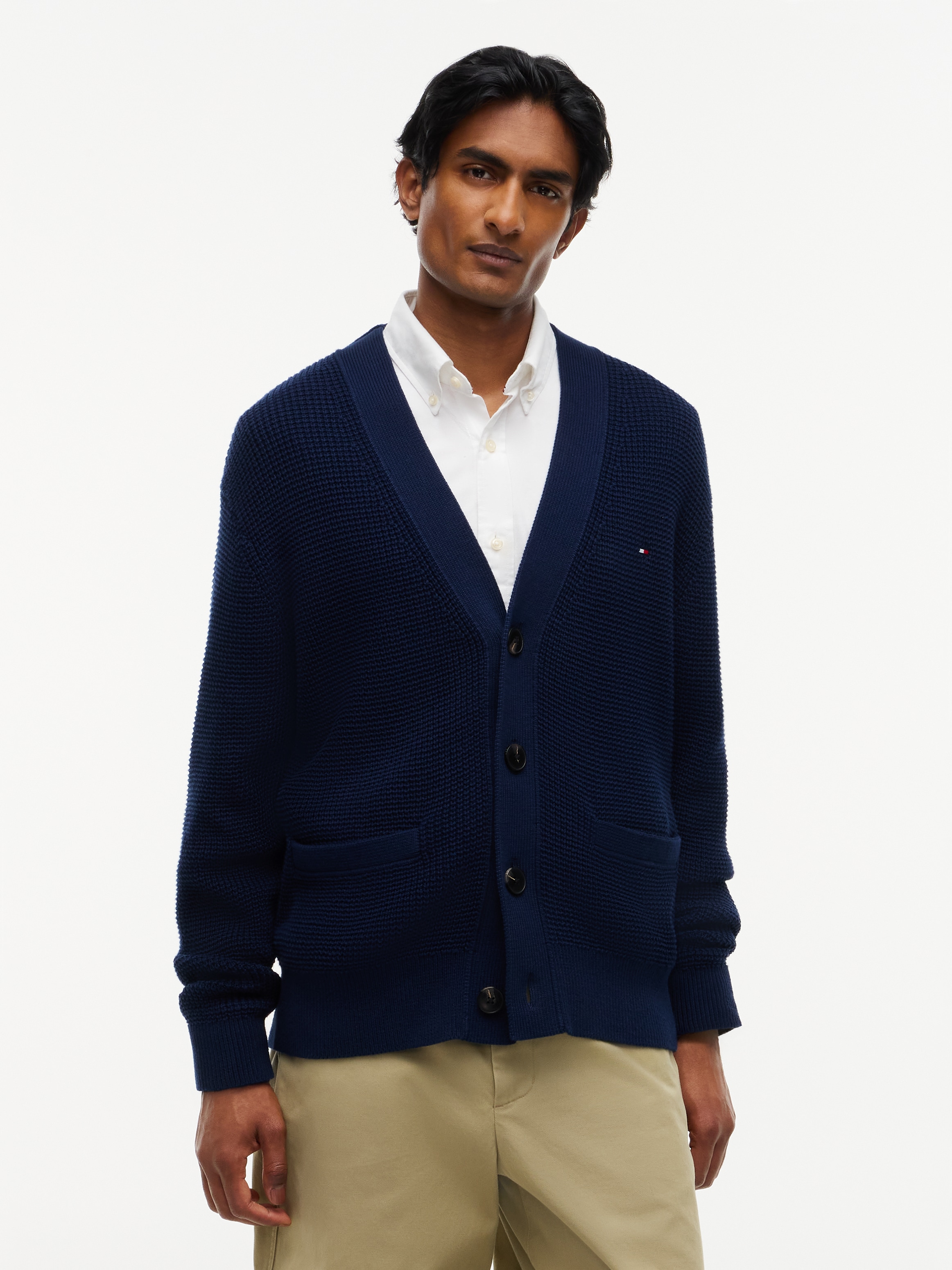 Tommy Hilfiger Cardigan "WAFFLE STRUCTURE" mit modischer Struktur und aufgesetzte Taschen