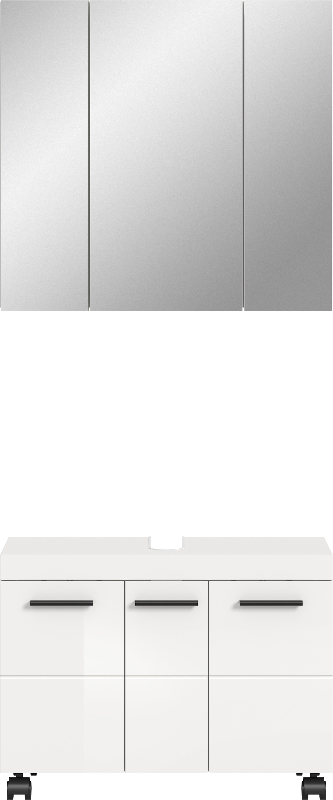 welltime Badmöbel-Set »AVON, Breite 82 cm, 2-teilige moderne Badkombination, auf Rollen« bestehend aus: Waschbeckenunterschrank & Spiegelschrank, 2 Stk. tlg.
