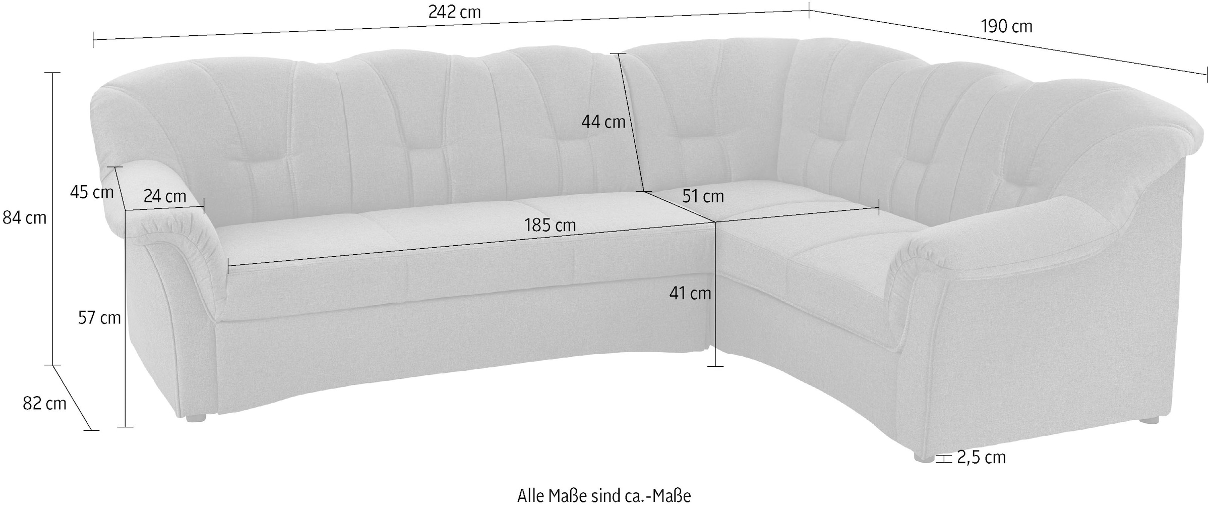 DOMO collection Ecksofa »Papenburg B/T/H: 242/190/84 cm L-Form«, wahlweise mit Bettfunktion, Langer Schenkel links oder rechts